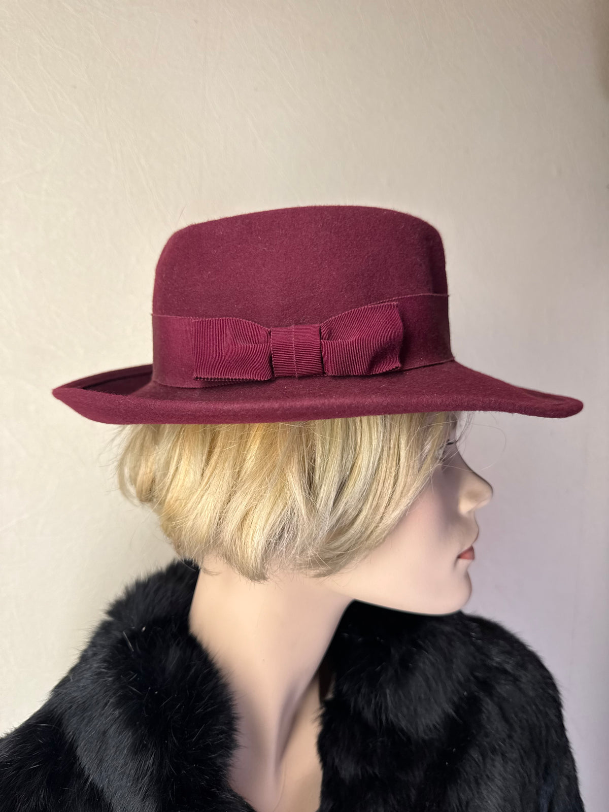 Wegener Vintage Filzhut Bordeaux – Wollhut mit Schleife