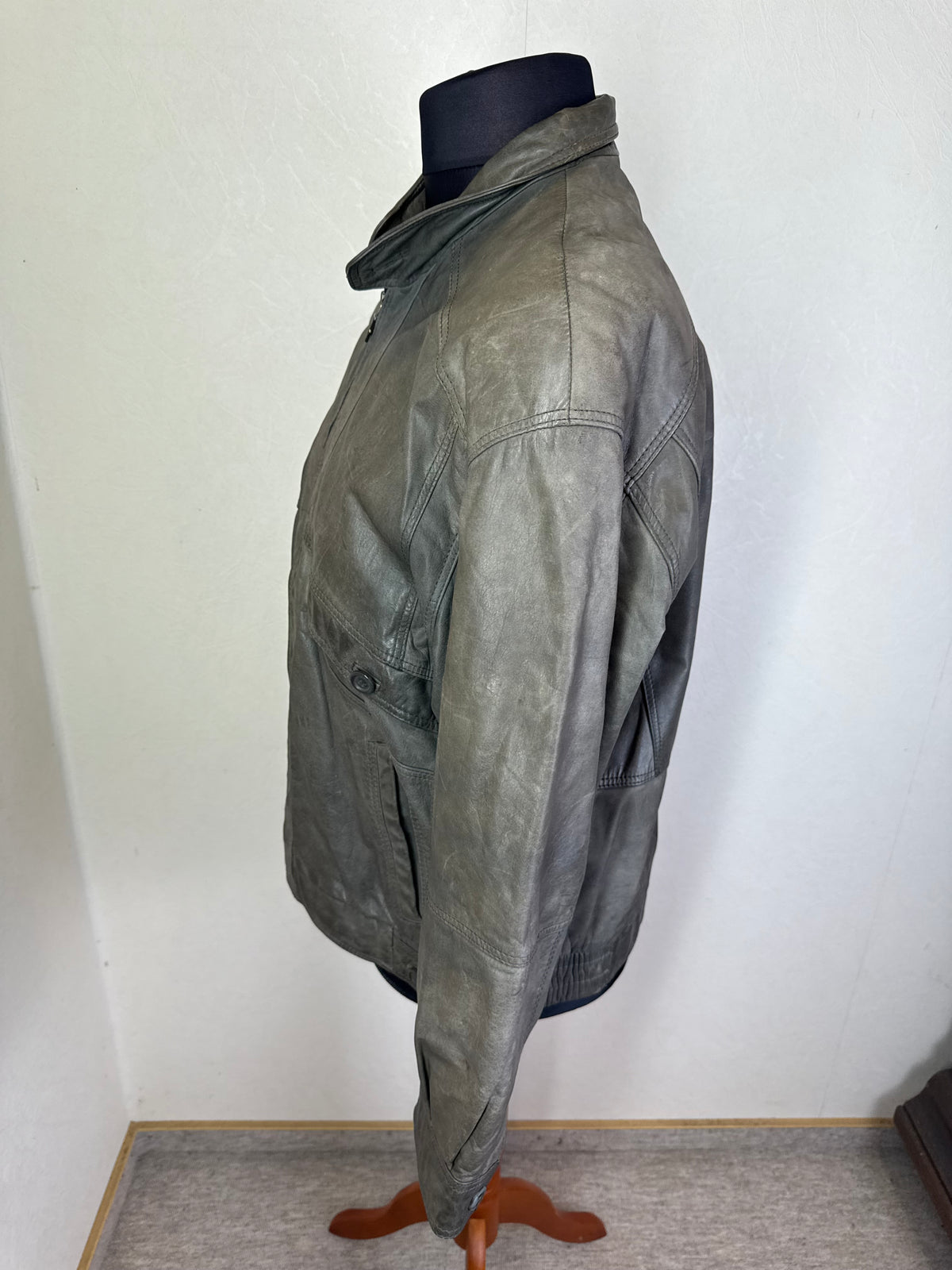 Vintage Italo Lederjacke Herren M Olivgrau Echtleder Blouson Bomberjacke