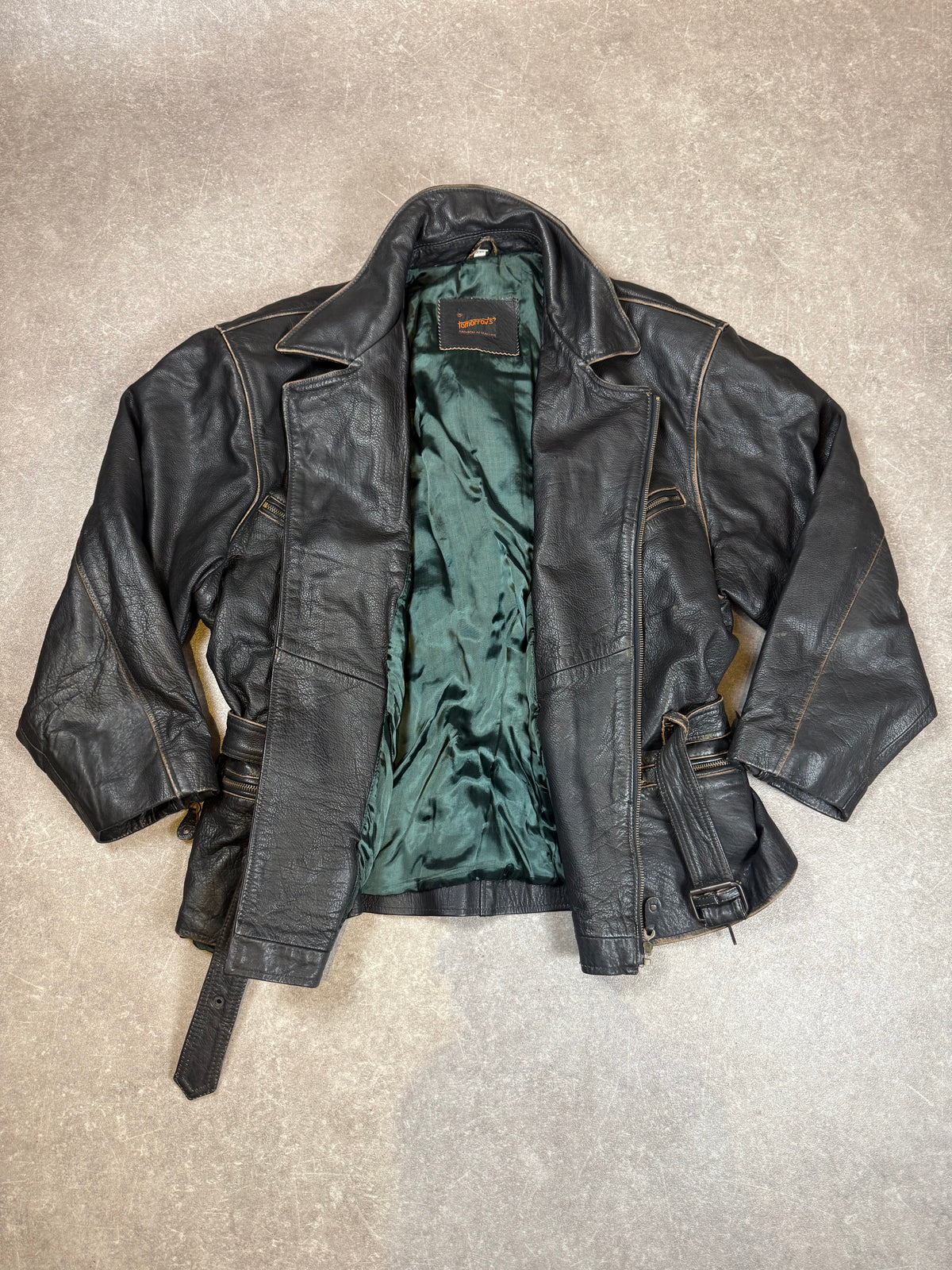 Tomorrow’s Vintage Lederjacke Echtleder Biker Motorrad Schwarz