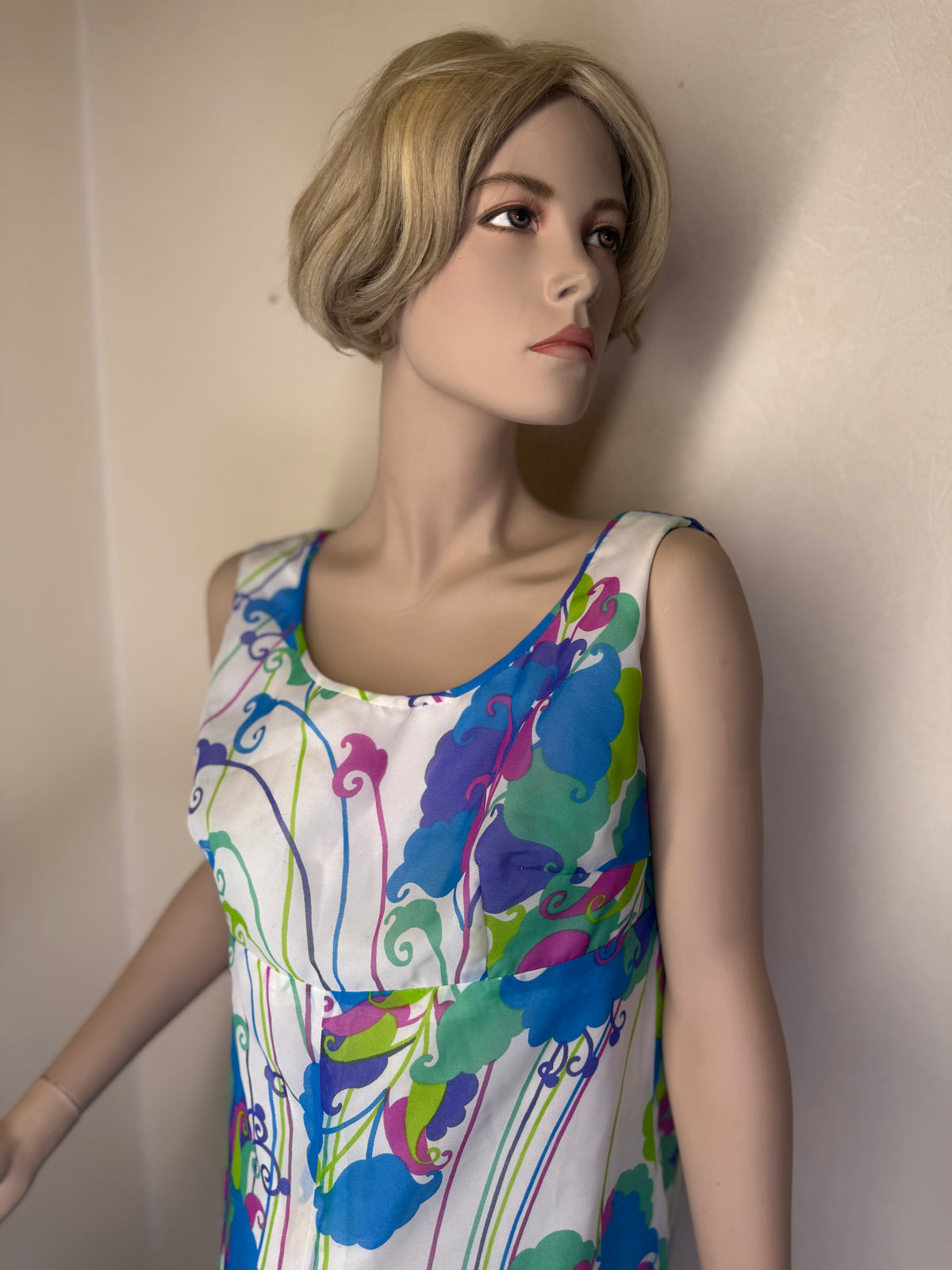 Vintage Damen Maxikleid 70er/80er – Buntes Blumenmuster Psychedelic