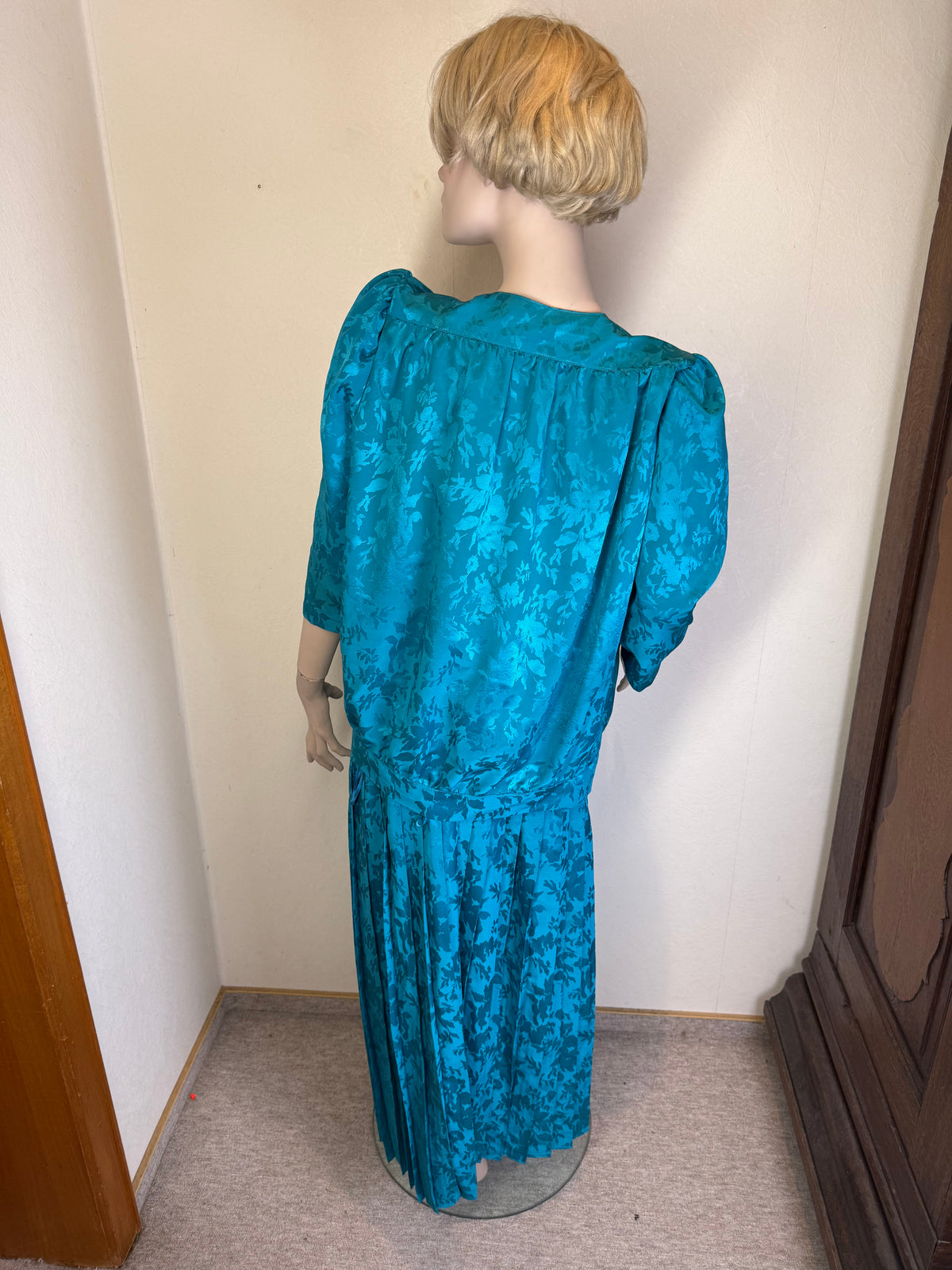 Vintage 80er Damen 3-Teiler Türkis – Plisseerock, Top & Bluse Floral