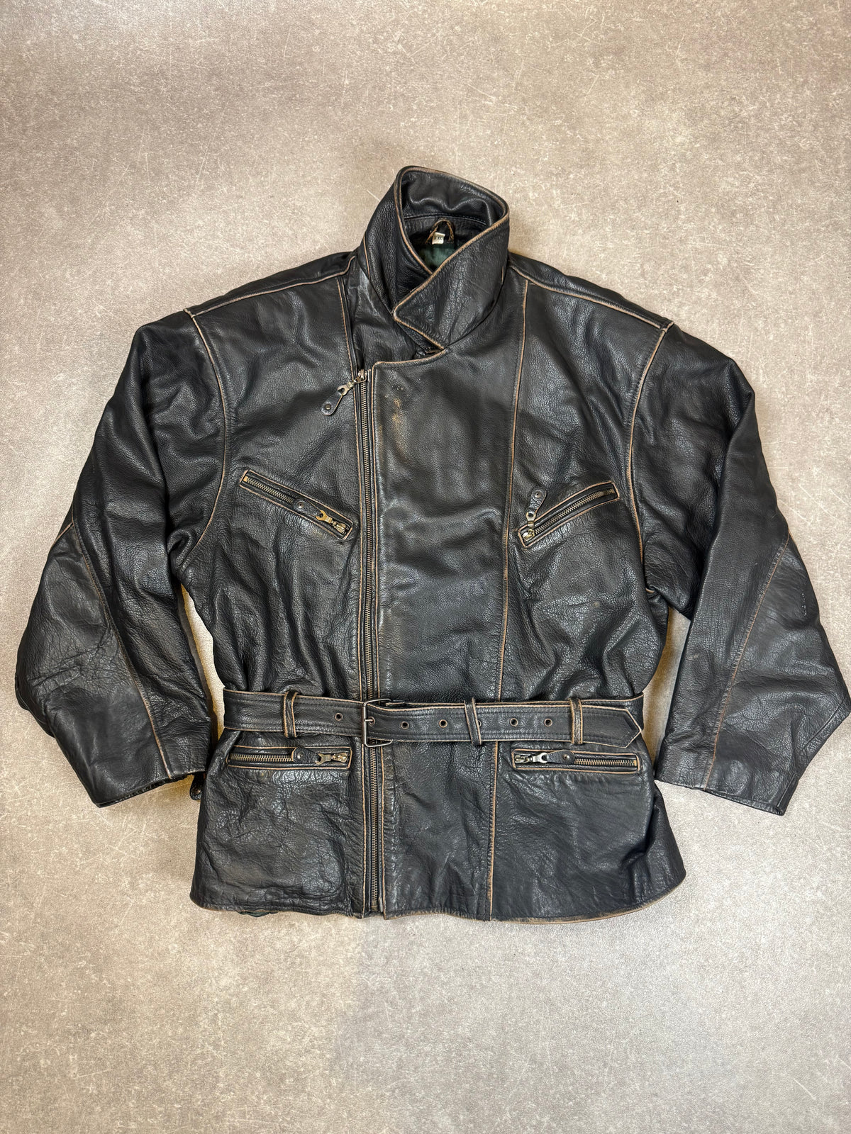 Tomorrow’s Vintage Lederjacke Echtleder Biker Motorrad Schwarz