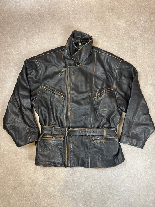 Tomorrow’s Vintage Lederjacke Echtleder Biker Motorrad Schwarz