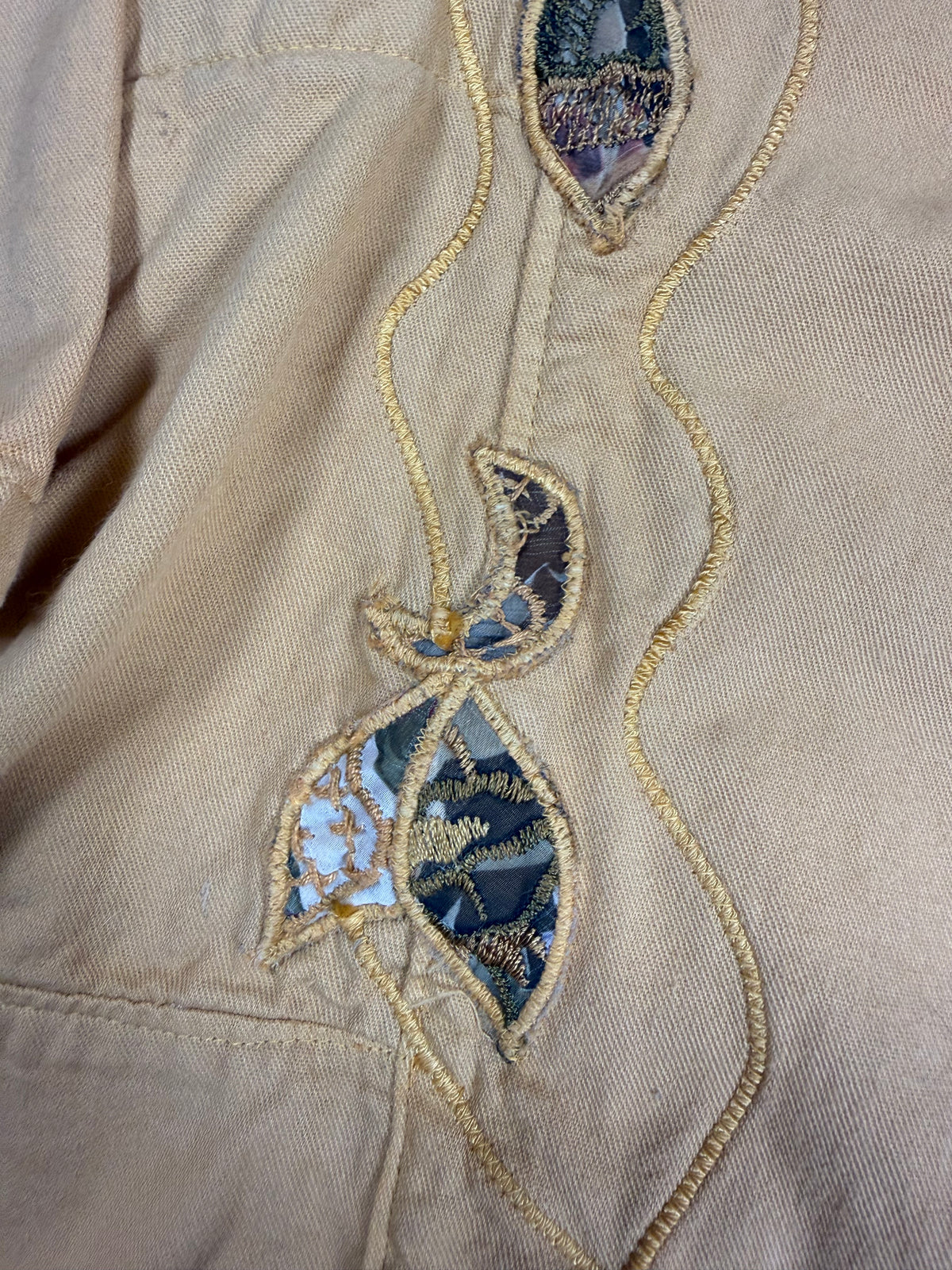 Vintage MARILU Italy Art Jacket Beige Floral Patchwork Embroidery 80s 90s