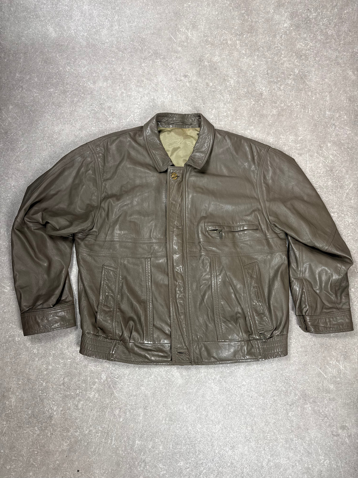 Vintage Lederjacke Herren Grau XL Echtleder Blouson Oversize 90s