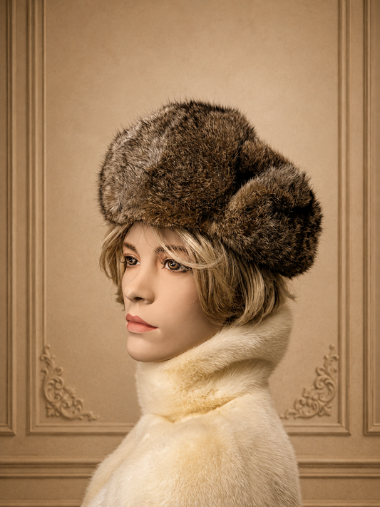 Vintage Kaninchenfell Ushanka Wintermütze Echtpelz Braun Russische Pelzmütze Unisex Trapper Hat