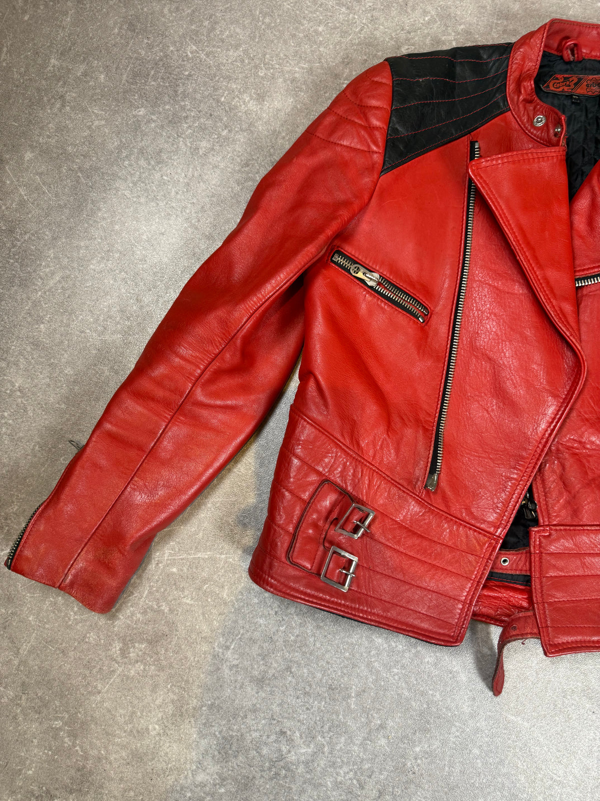 Vintage Cobra Lederjacke Gr. 50 Rot Schwarz Echtleder Biker Motorradjacke
