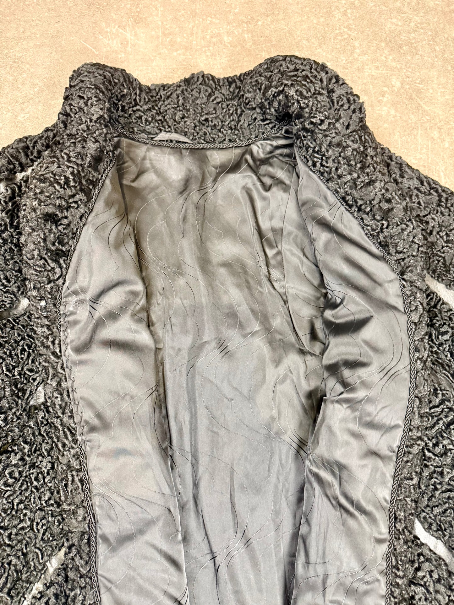Vintage Persianer Pelzjacke Karakul Lammfell Schwarz Damen Echtpelz Gr. L