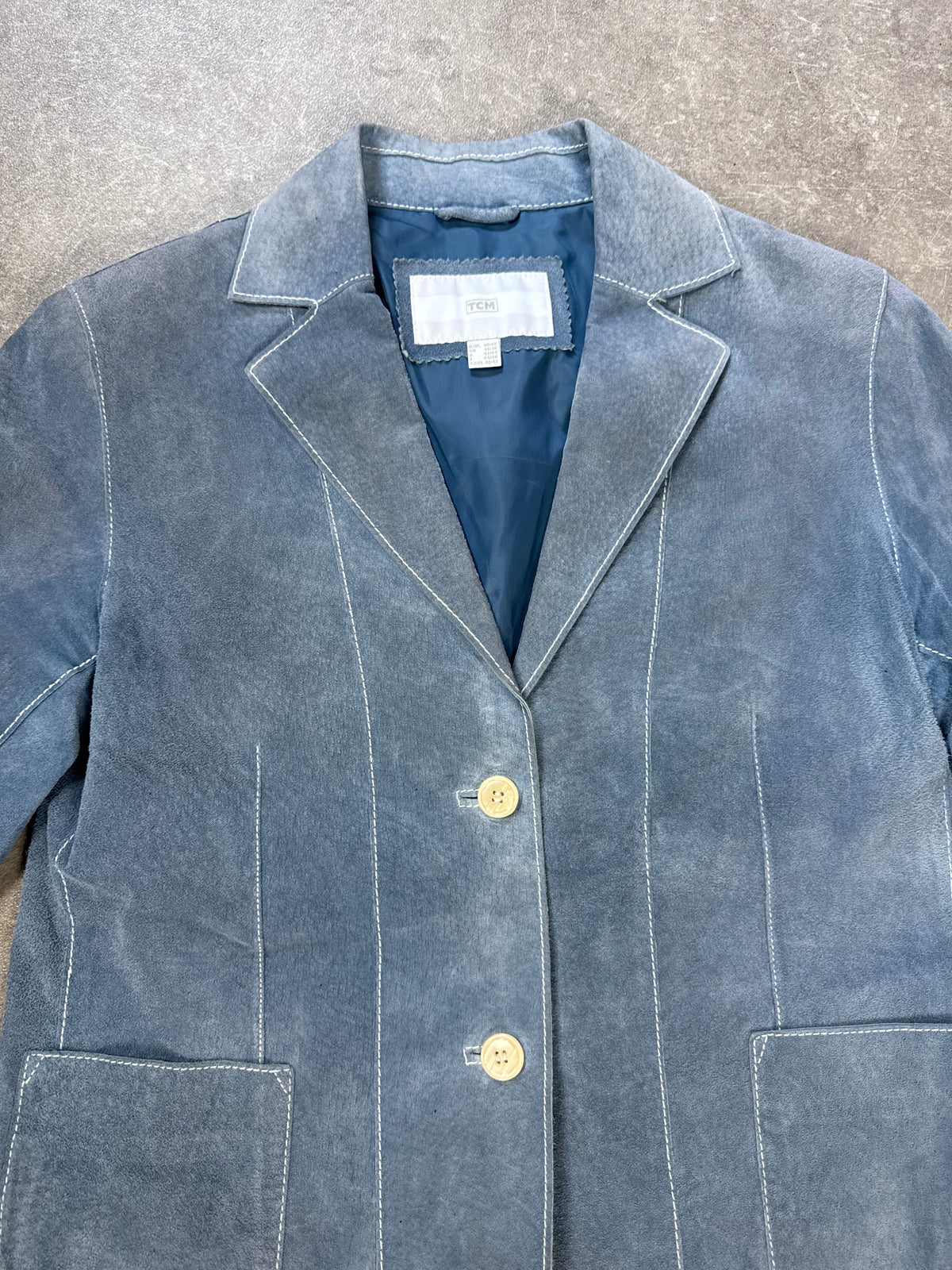 TCM Wildleder Blazer Damen 40 42 Hellblau Echtleder Lederjacke Vintage