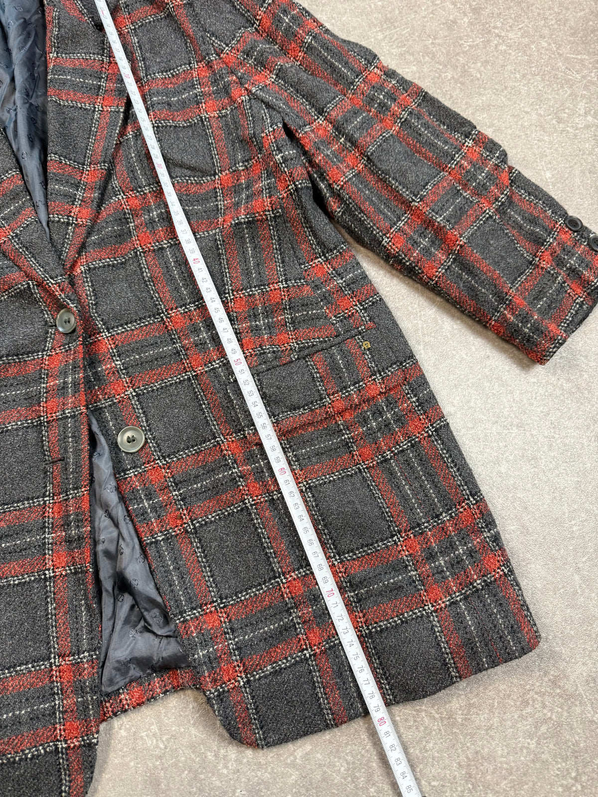 Vintage Aigner Damen Wollblazer Gr. 48 – Schurwolle Kariert Rot Grau