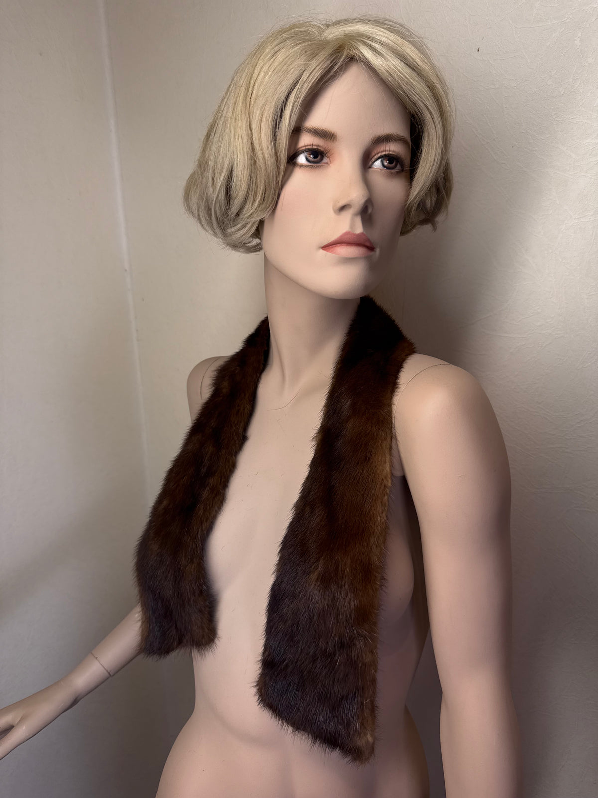Vintage Nerz Pelzkragen Braun Echtfell Mink Fellkragen Stola Schal 90 cm