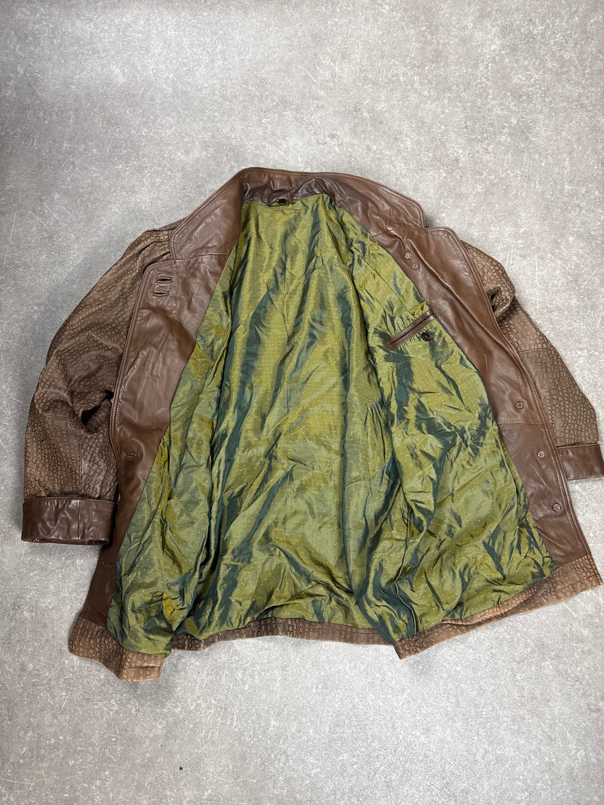 Vintage Lederjacke Damen Braun Kroko Optik Gr. M-L Oversize Echtleder 80er 90er