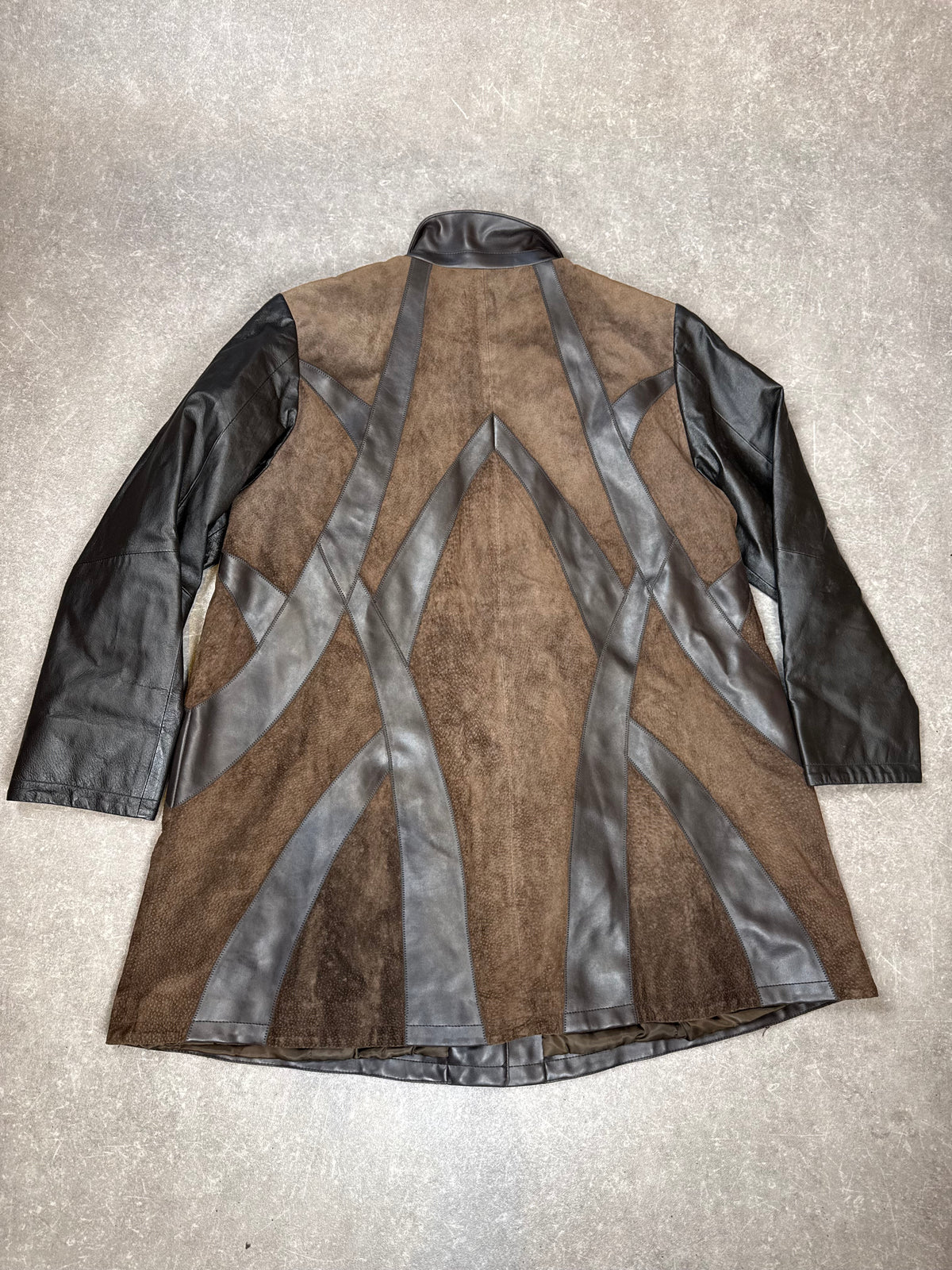 Centigrade Vintage Lederjacke Braun Schwarz Patchwork Echtleder Mantel 44