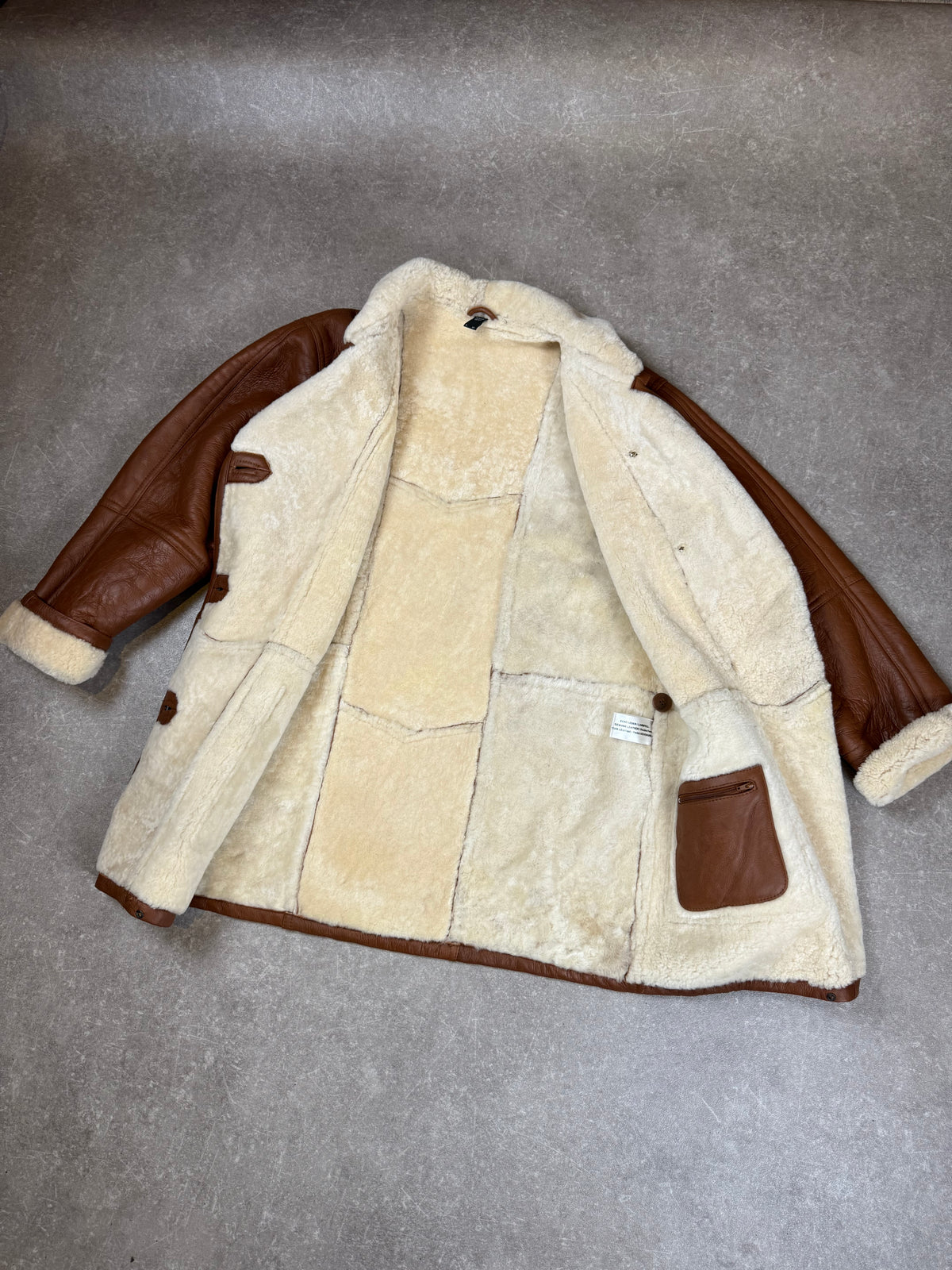 Vintage Lammfellmantel  Gr. 42 – Echtleder Braun Shearling Wintermantel
