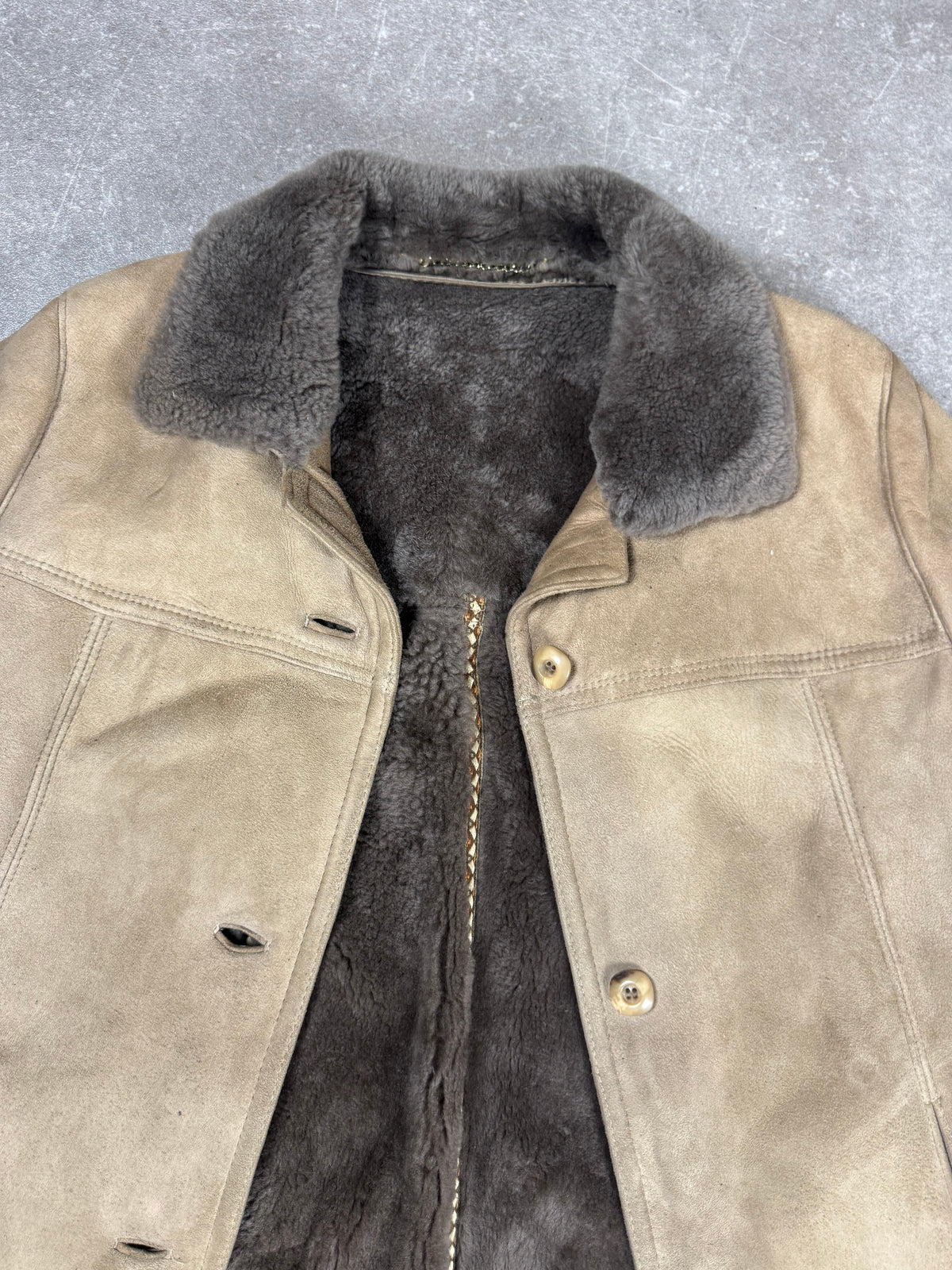 Vintage Damen Lammfellmantel Echtfell Shearling Beige Grau