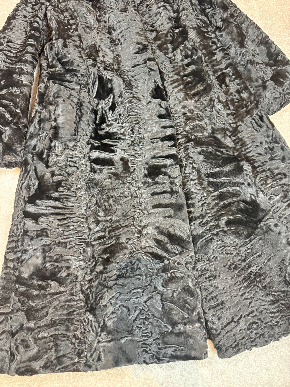Vintage Swakara Persianer Pelzmantel Schwarz Karakul Lammfell Damen Echtpelz Mantel M