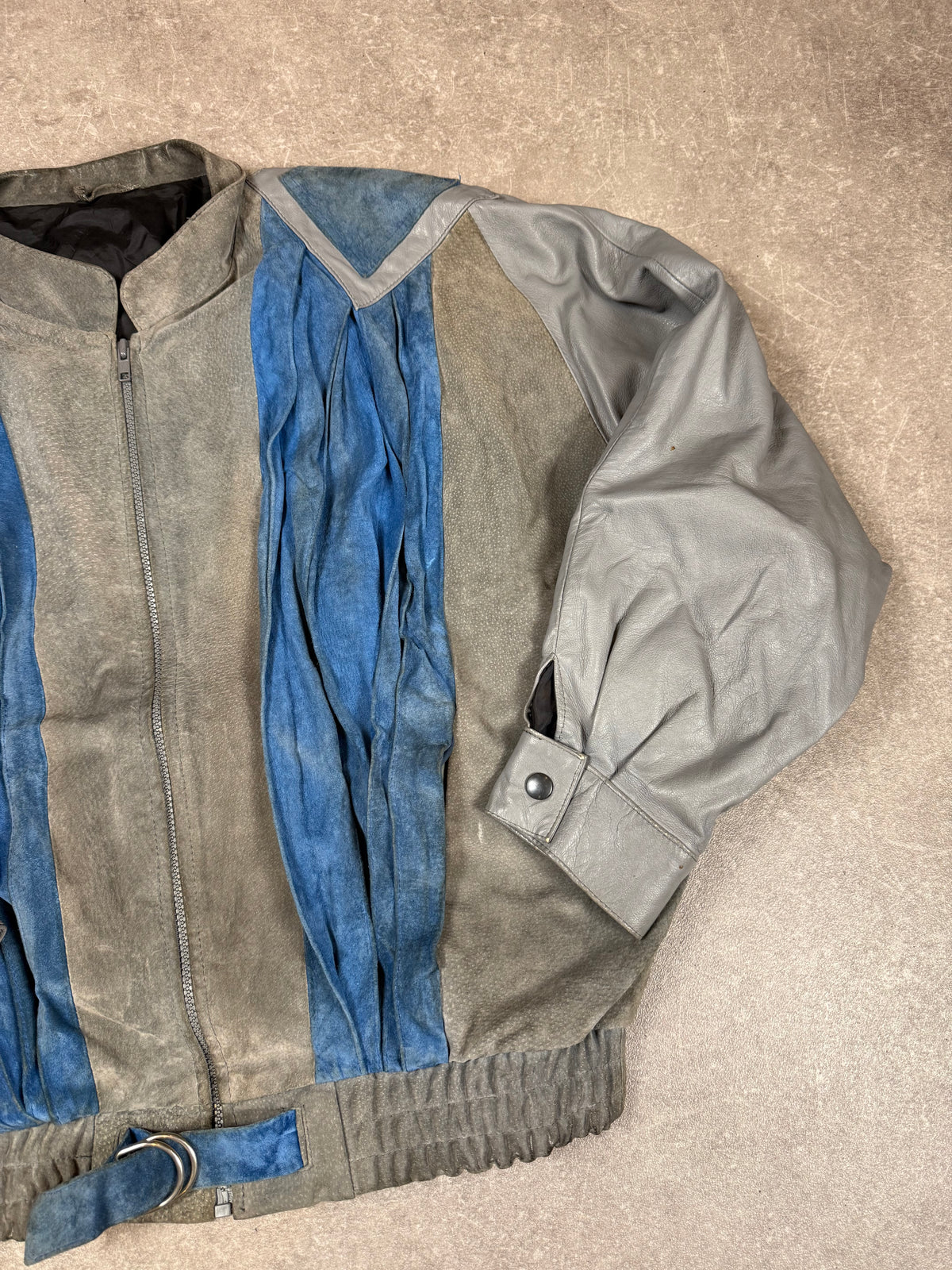 Vintage Don Giovanni Lederjacke 80er 90er Patchwork Blau Grau Retro