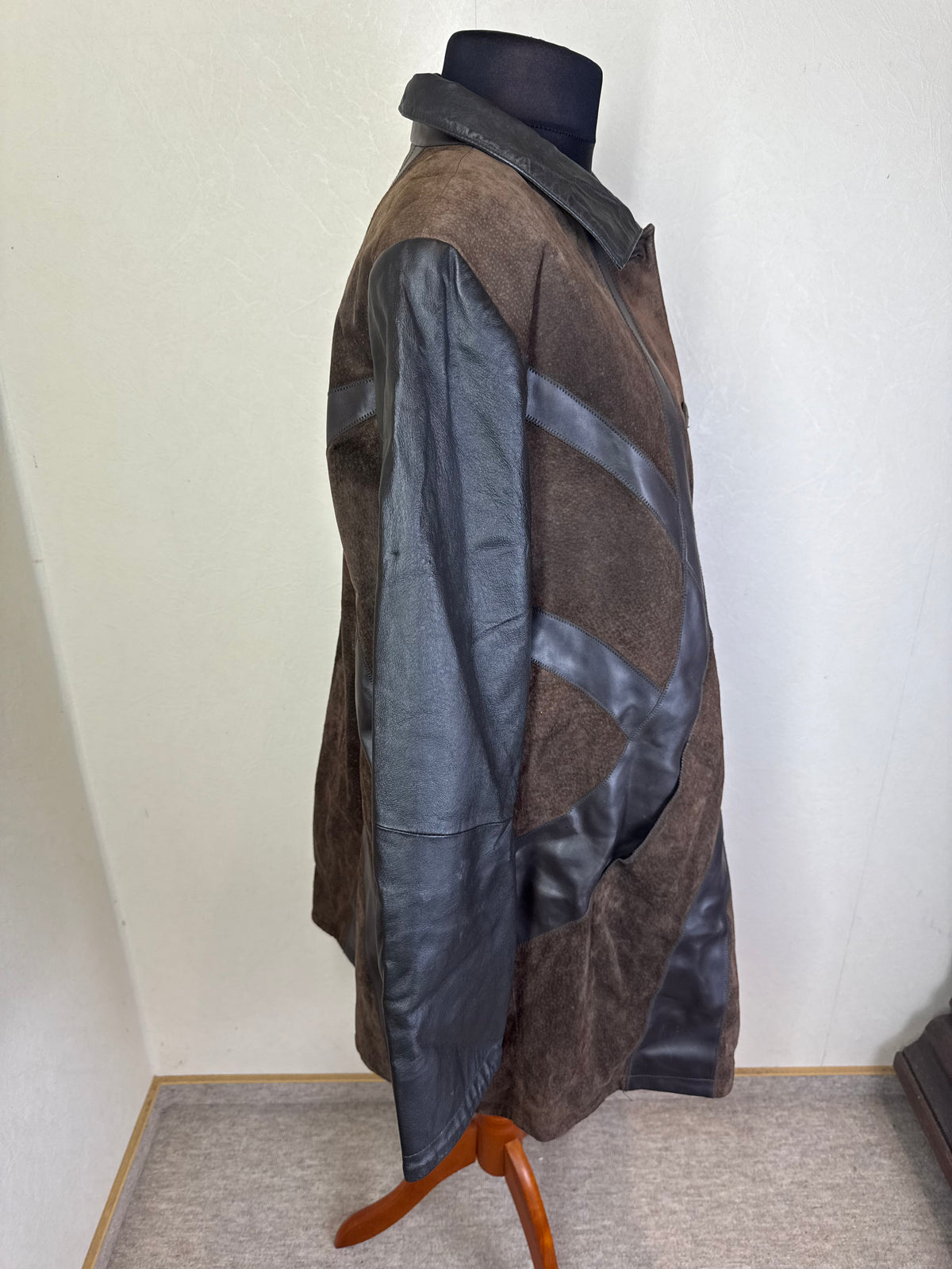 Centigrade Vintage Lederjacke Braun Schwarz Patchwork Echtleder Mantel 44