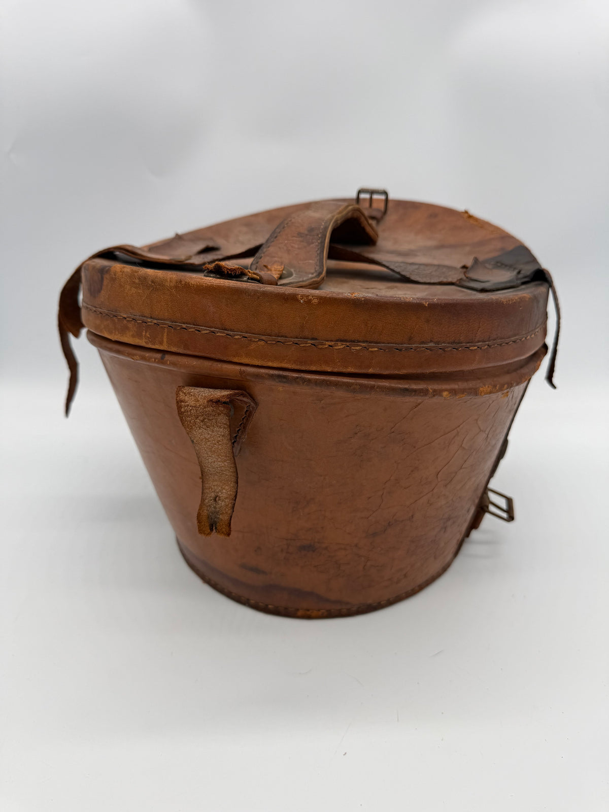 Antiker Zylinder Hutkoffer Leder Rot Samt Vintage Hutschachtel Hutbox um 1900