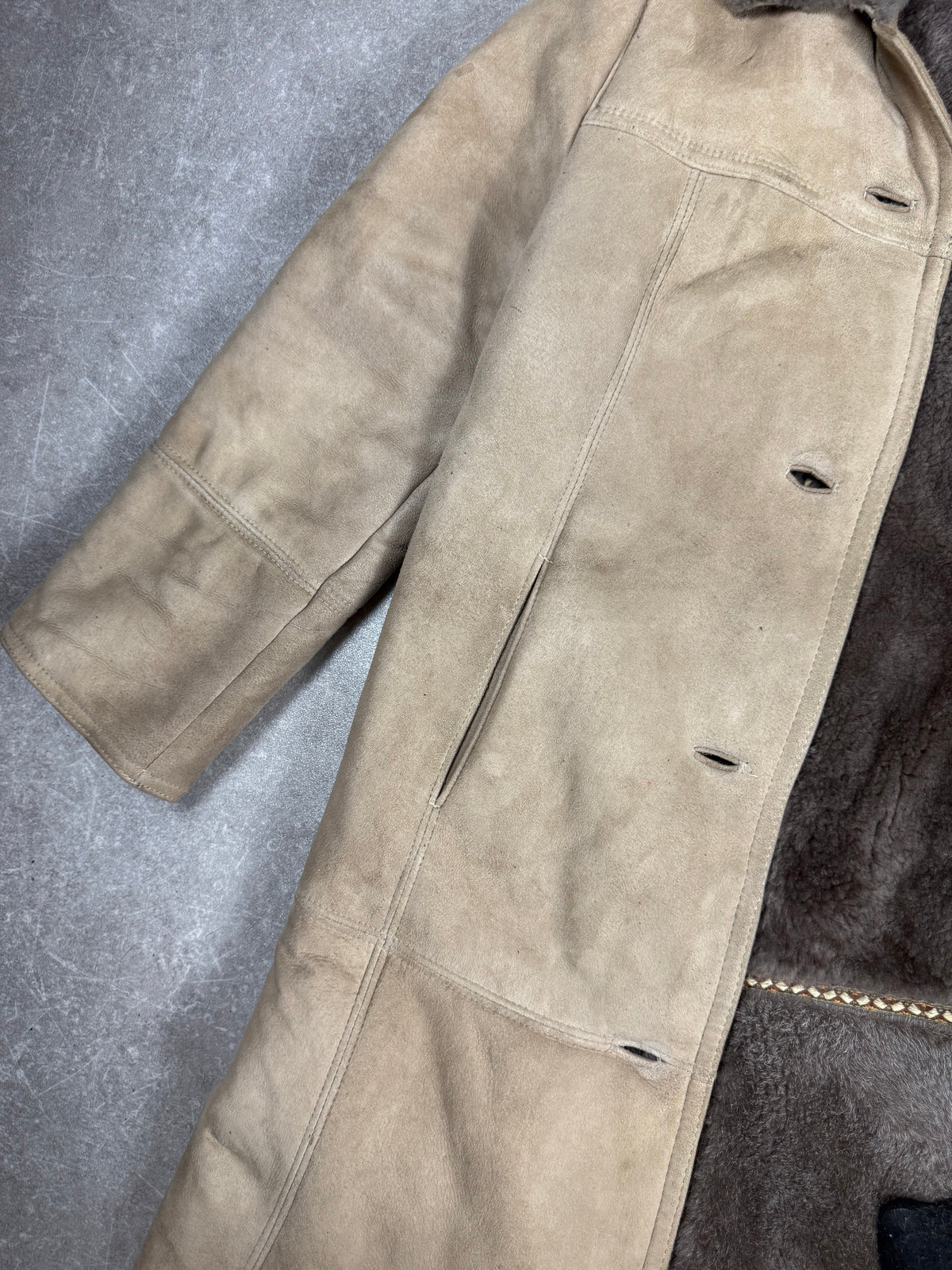 Vintage Damen Lammfellmantel Echtfell Shearling Beige Grau
