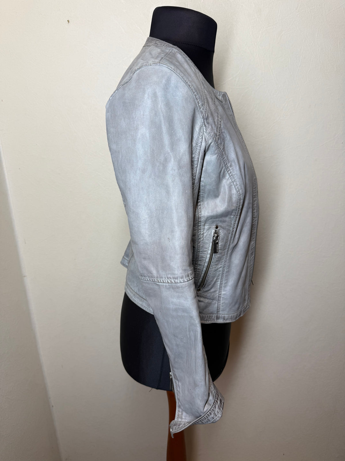 Milestone Leonora Lederjacke Grau Damen Echtleder Ziegennappa Biker Jacke Gr. 38