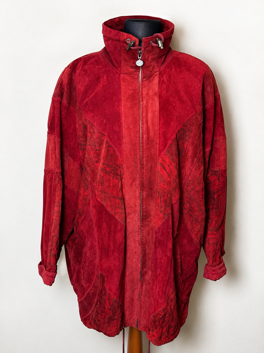 Vintage Lederjacke Rot Gr. 48 Echtleder Oversize Übergangsjacke Wildleder Look