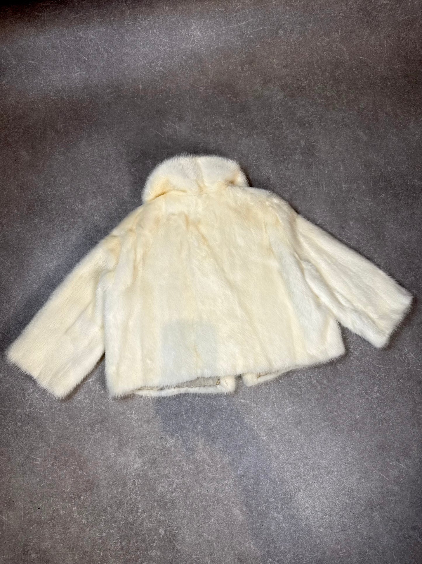 Vintage Nerzjacke Creme Weiß – Echter Nerz Pelzjacke Kurzjacke Schalkragen | Damen Größe M-L