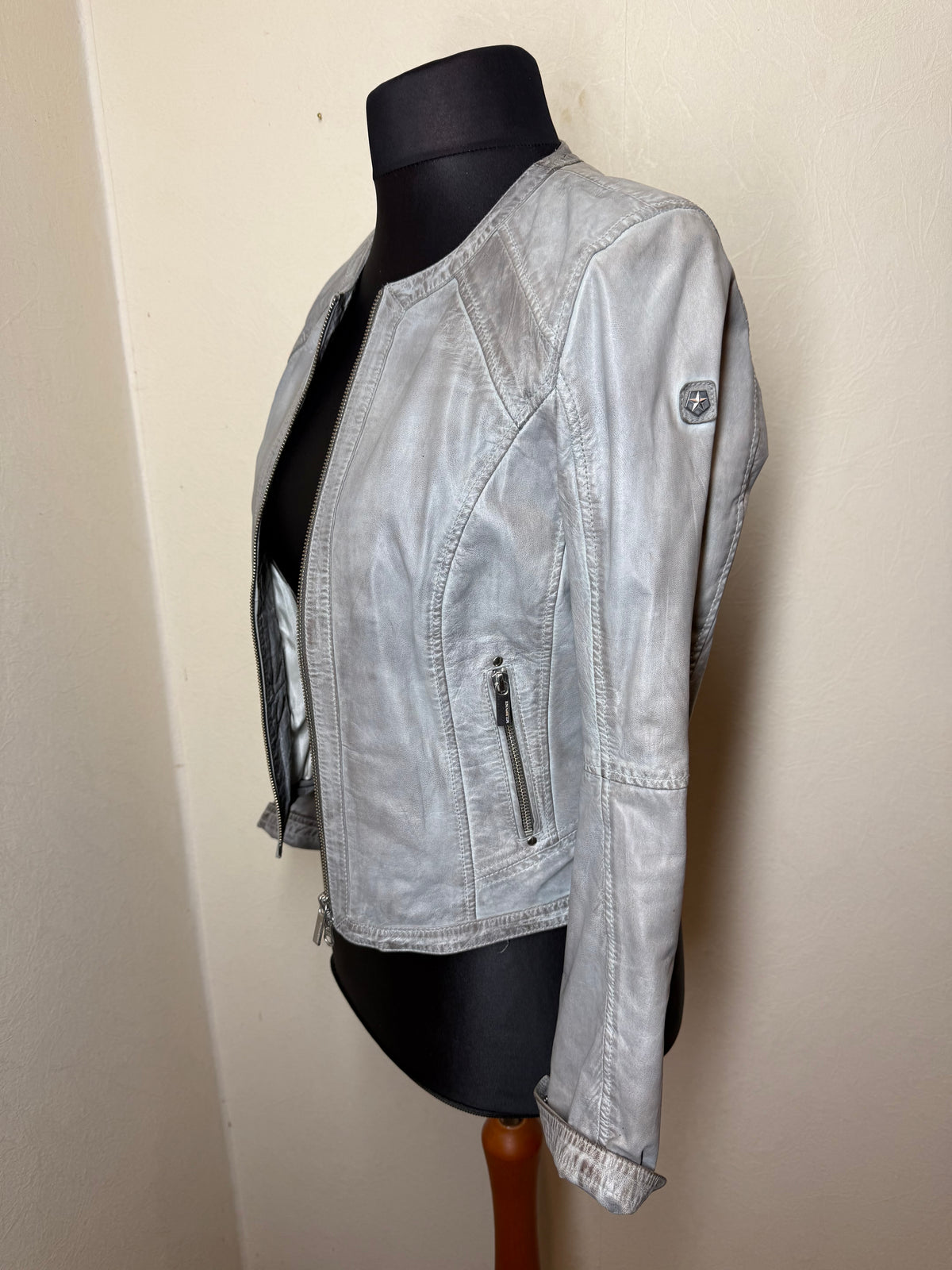 Milestone Leonora Lederjacke Grau Damen Echtleder Ziegennappa Biker Jacke Gr. 38
