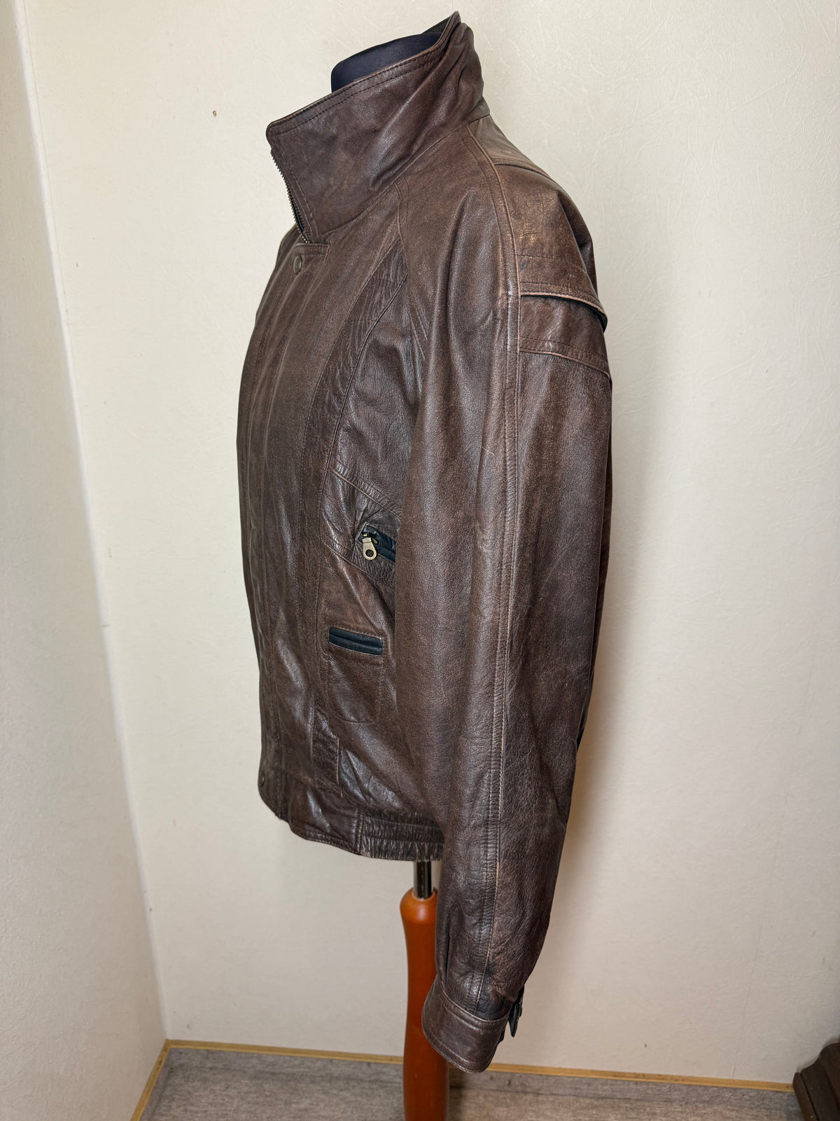 Vintage Lederjacke Herren Braun Echtleder Blouson 80er 90er Bomberjacke Gr 54 Oversize
