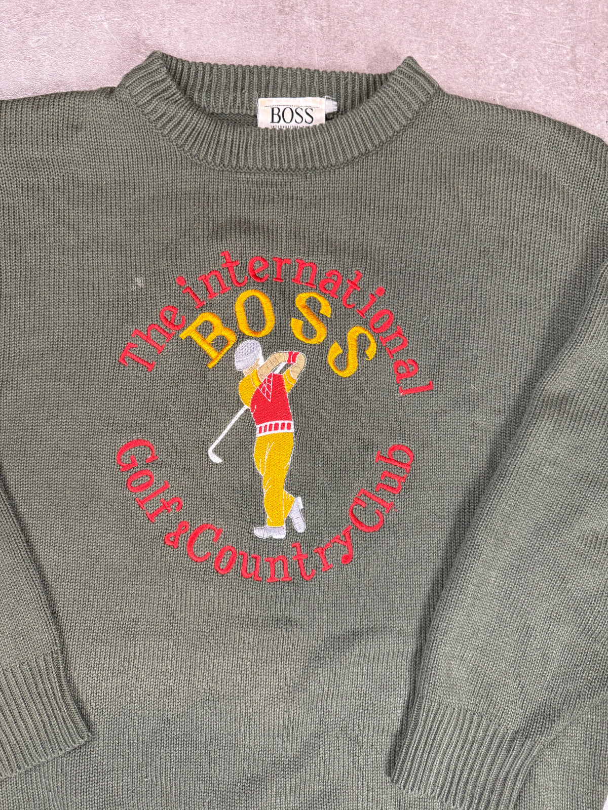 Vintage BOSS International Sports Golf Strickpullover Herren Grün 90s