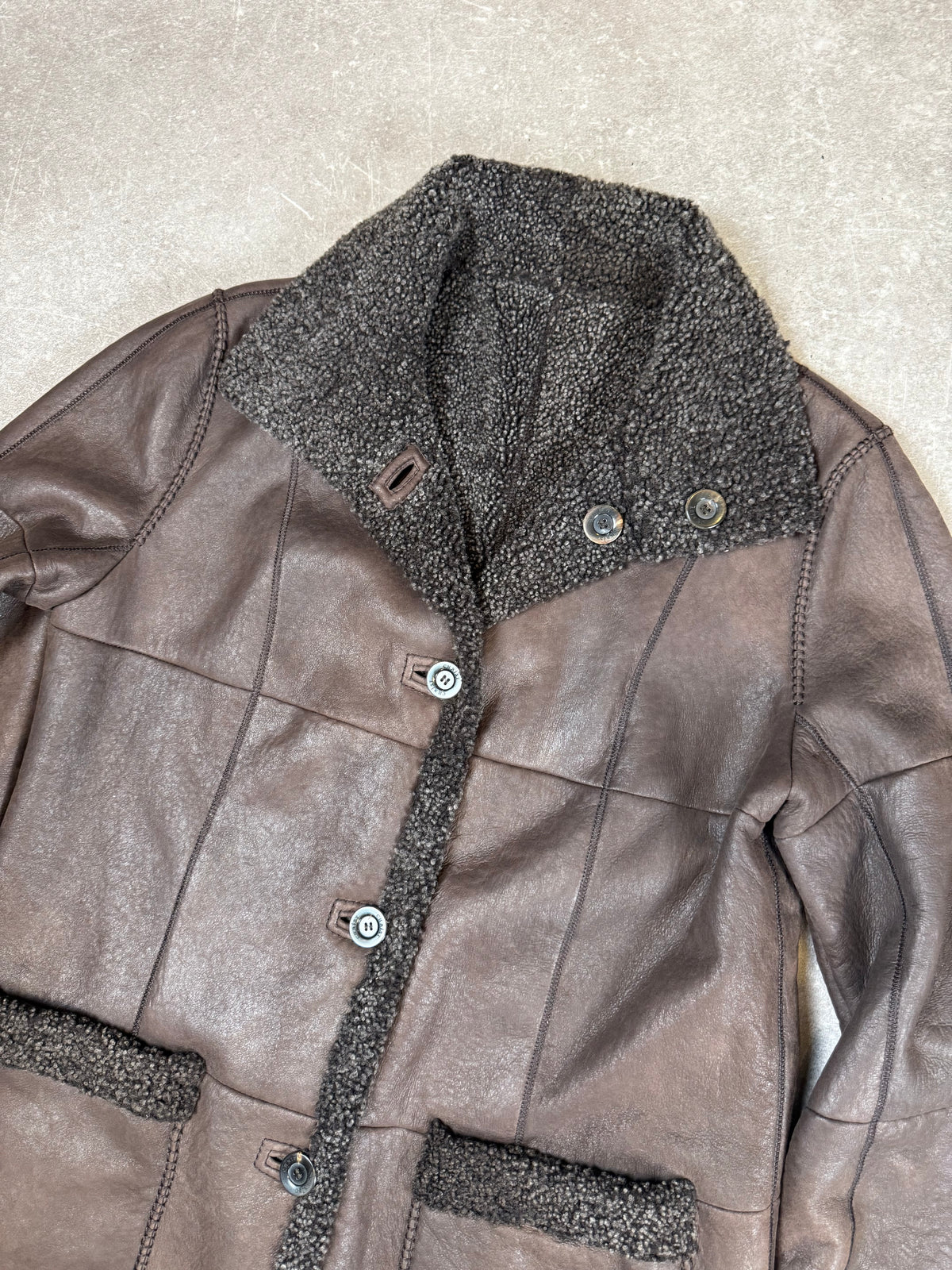 CHRIST Vintage Damen Lammfelljacke Braun – Echtleder Shearling Felljacke
