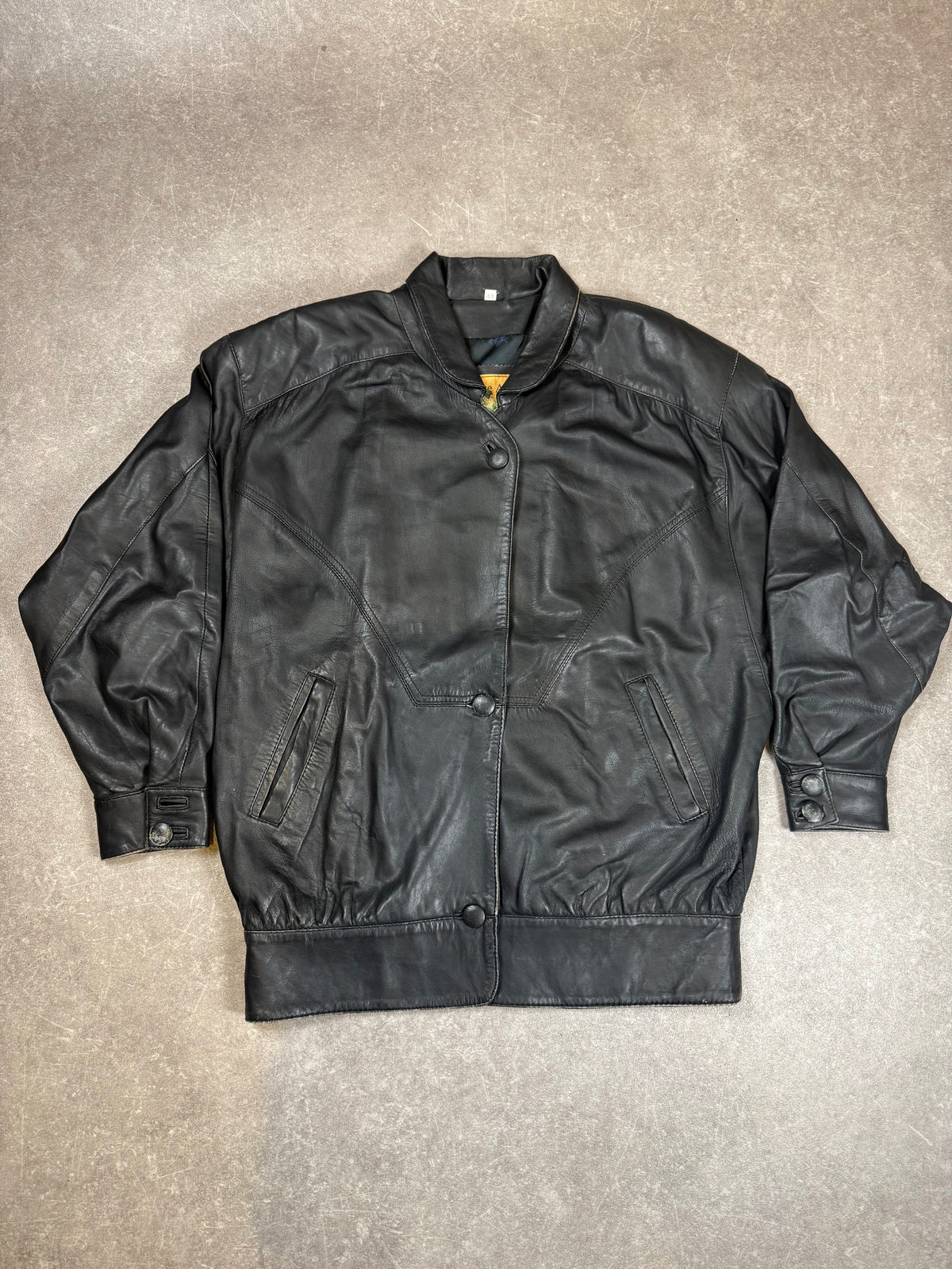 Vintage The Pierre Arrow Lederjacke Schwarz Gr. 44 Oversize 80er 90er