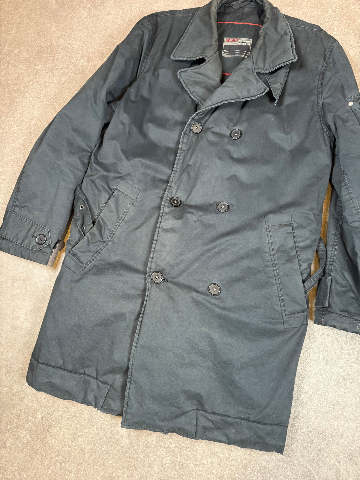 Esprit Active Terrain Herren Trenchcoat Schwarz Doppelreiher Vintage Military Mantel
