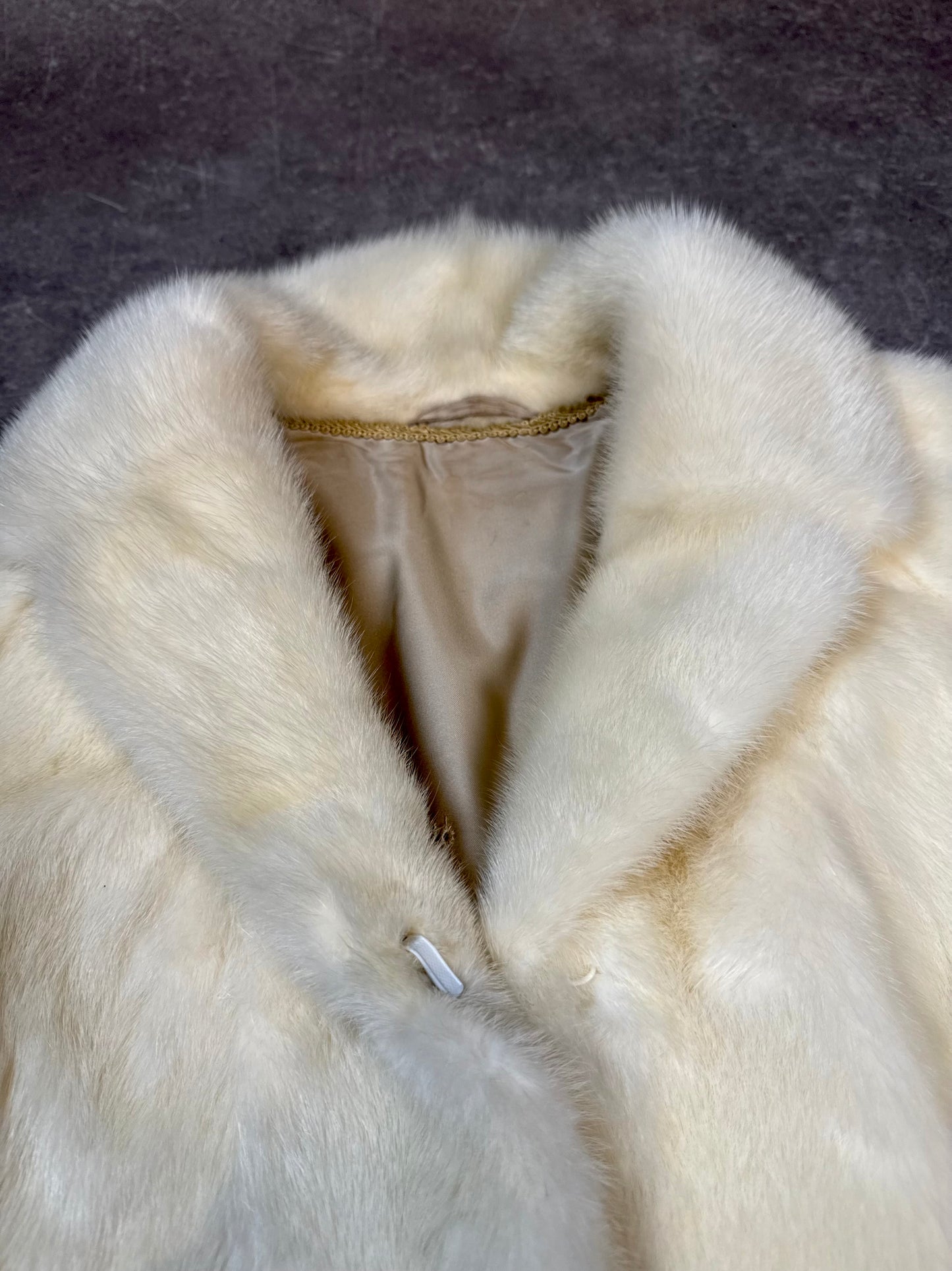 Vintage Nerzjacke Creme Weiß – Echter Nerz Pelzjacke Kurzjacke Schalkragen | Damen Größe M-L