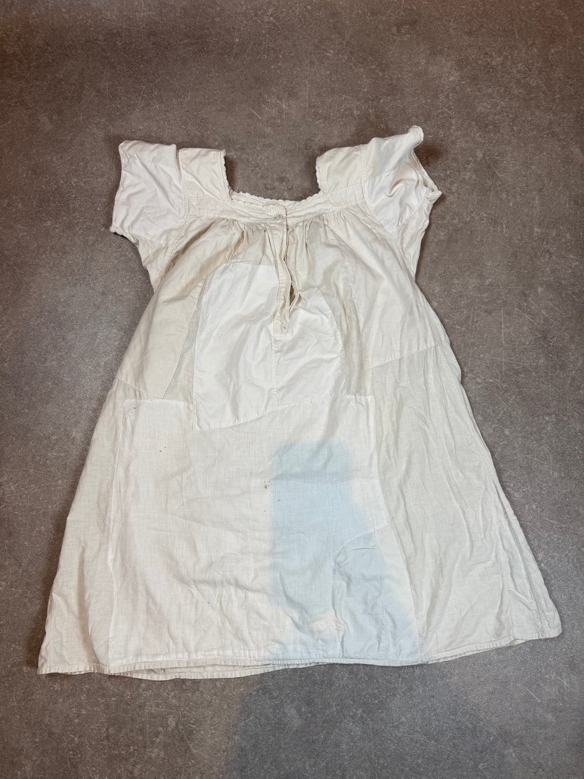 Antikes Damen Nachtkleid Weiß – Baumwolle Kurzarm Historische Wäsche Vintage