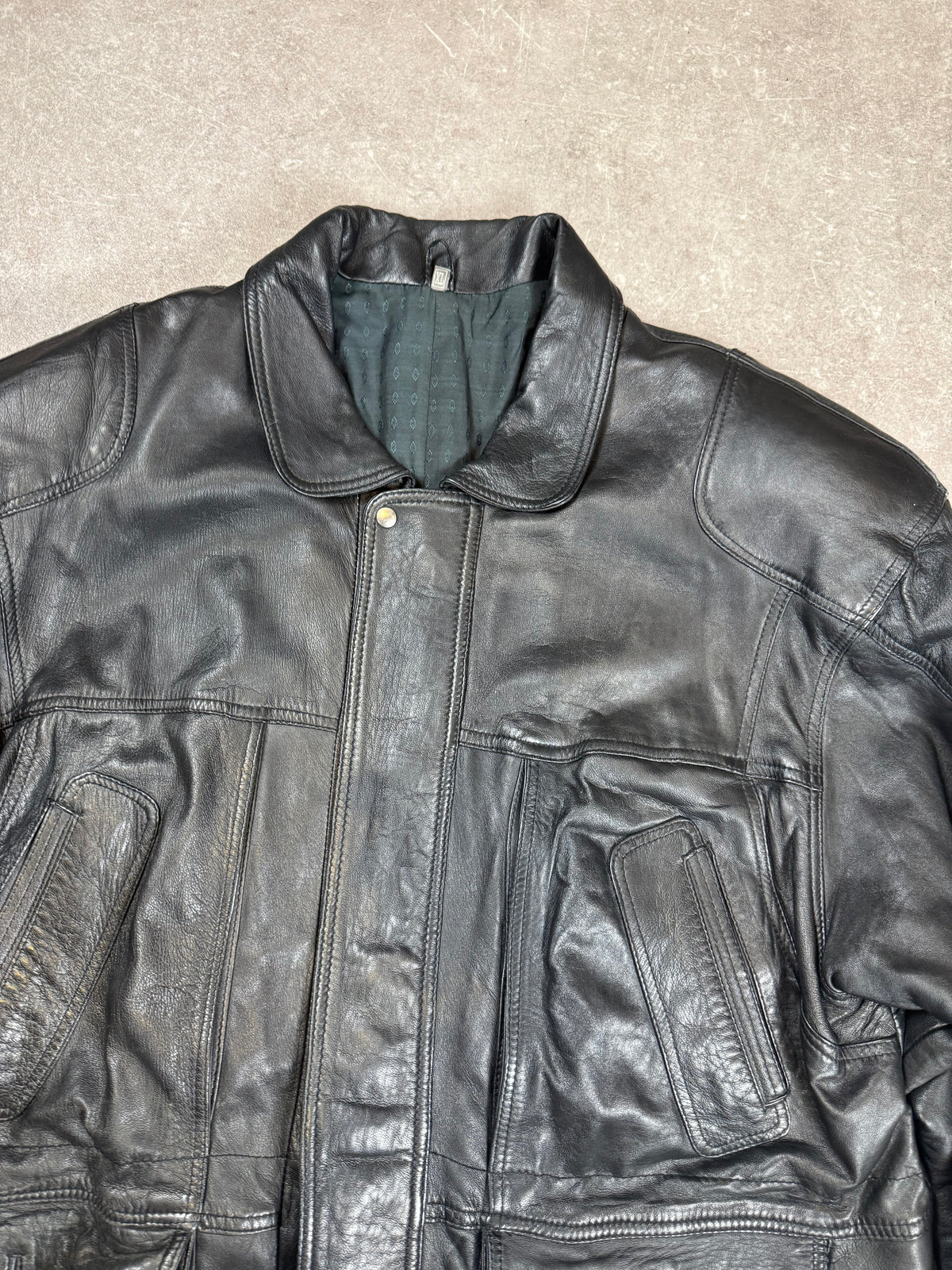 Vintage Herren Lederjacke Schwarz – Echtleder Utility Field Jacket 80er/90er