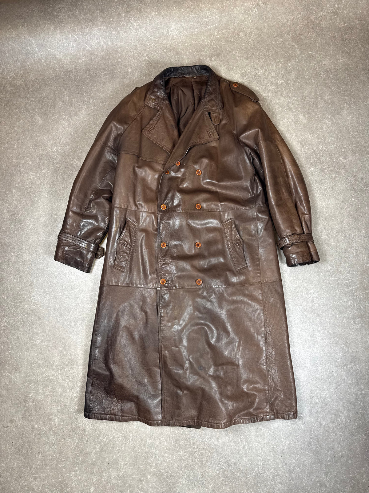 Vintage 70er/80er Ledermantel Herren Braun Echtleder Trenchcoat Lang