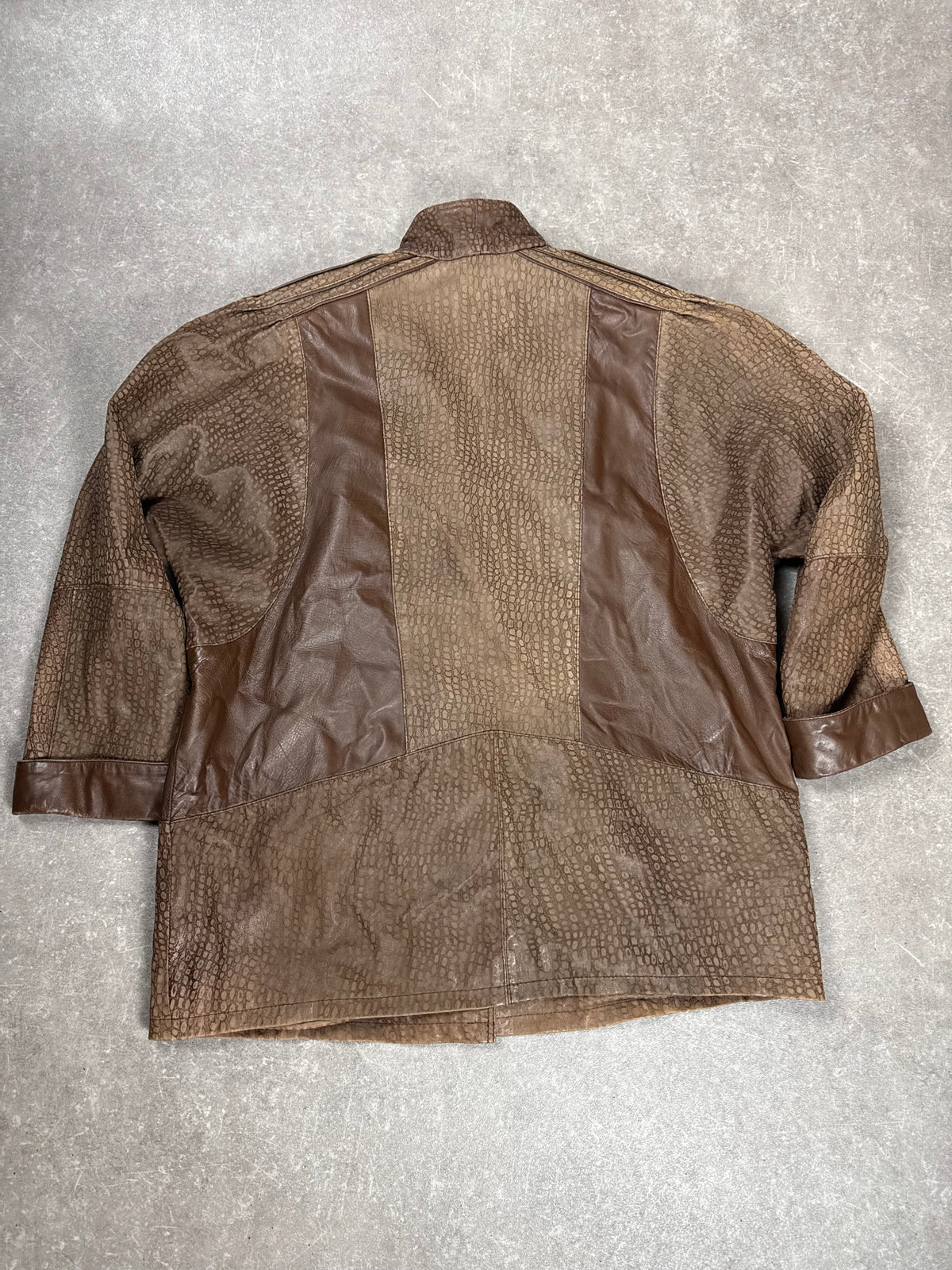 Vintage Lederjacke Damen Braun Kroko Optik Gr. M-L Oversize Echtleder 80er 90er