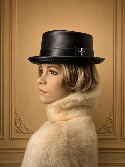 Steampunk Pork Pie Leder Hut Zylinder Schwarz Gothic Top Hat Totenkopf Kreuz Victorian Cosplay Festival Hut