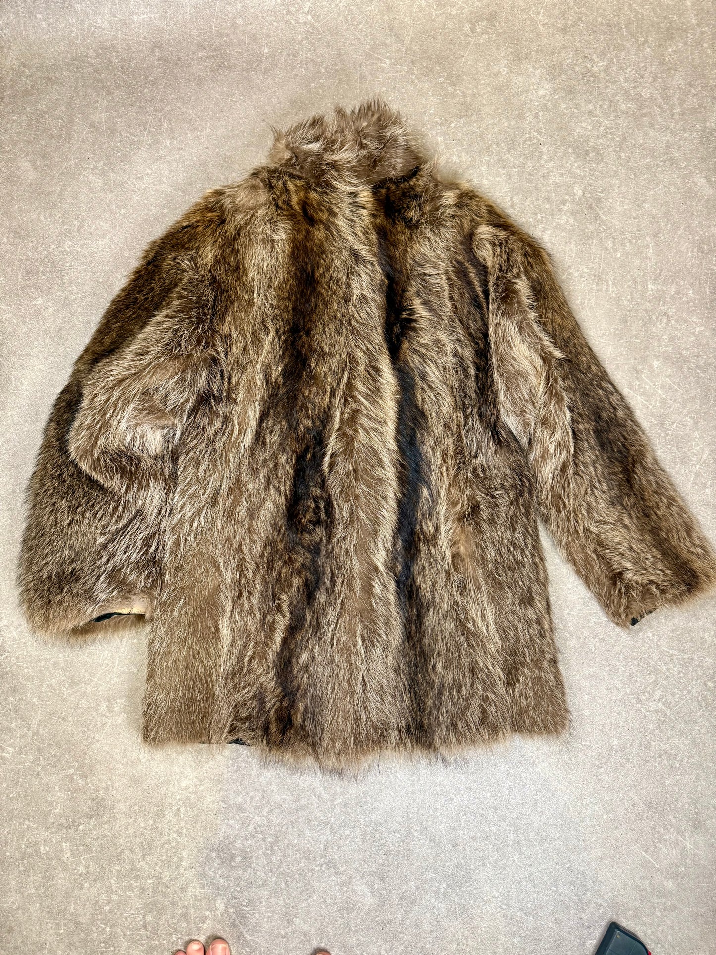 Vintage Waschbär Pelzmantel Echtpelz Damen Braun Kurz Mantel Raccoon Echtfell M