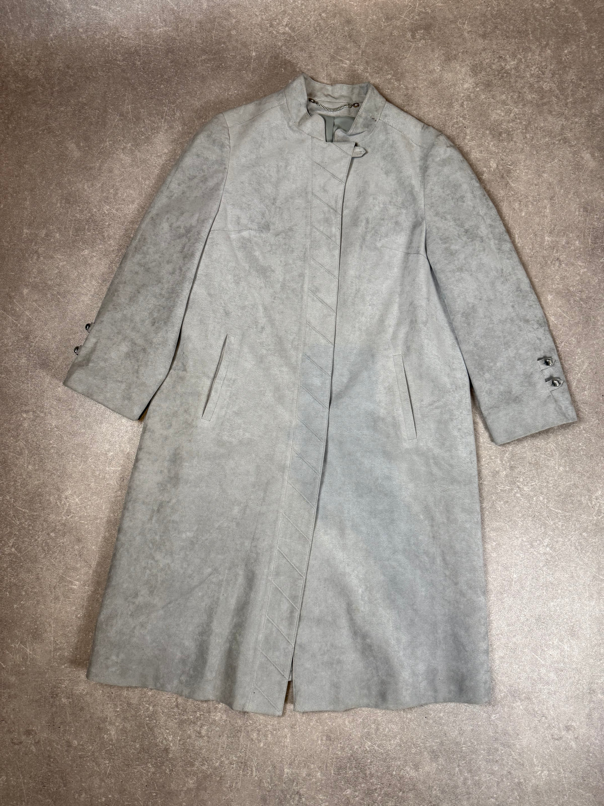 Vintage Damen Ledermantel Hellgrau – Stadick Modell Veloursleder Mantel