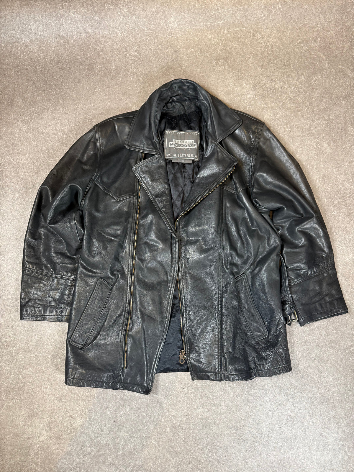 Vintage Marc O’Polo Lederjacke Gr. L Schwarz – Echtleder Bikerjacke mit Gürtel
