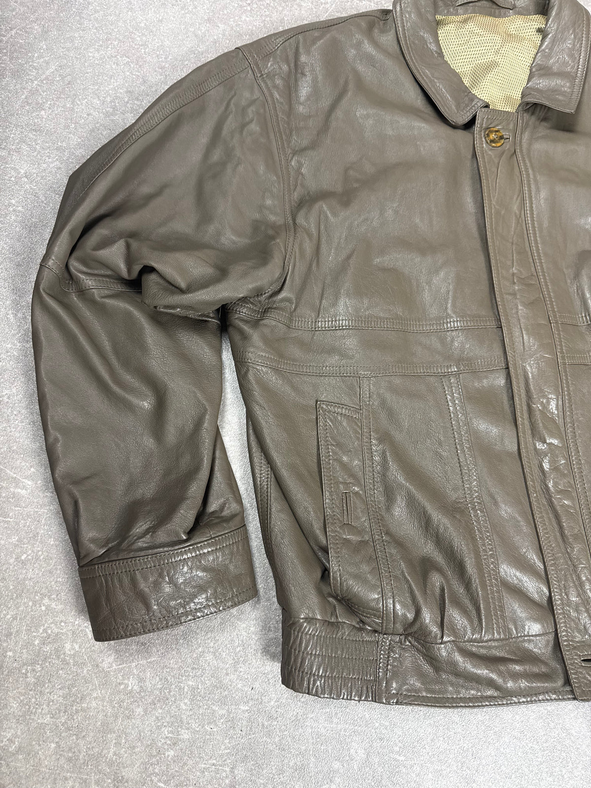 Vintage Lederjacke Herren Grau XL Echtleder Blouson Oversize 90s