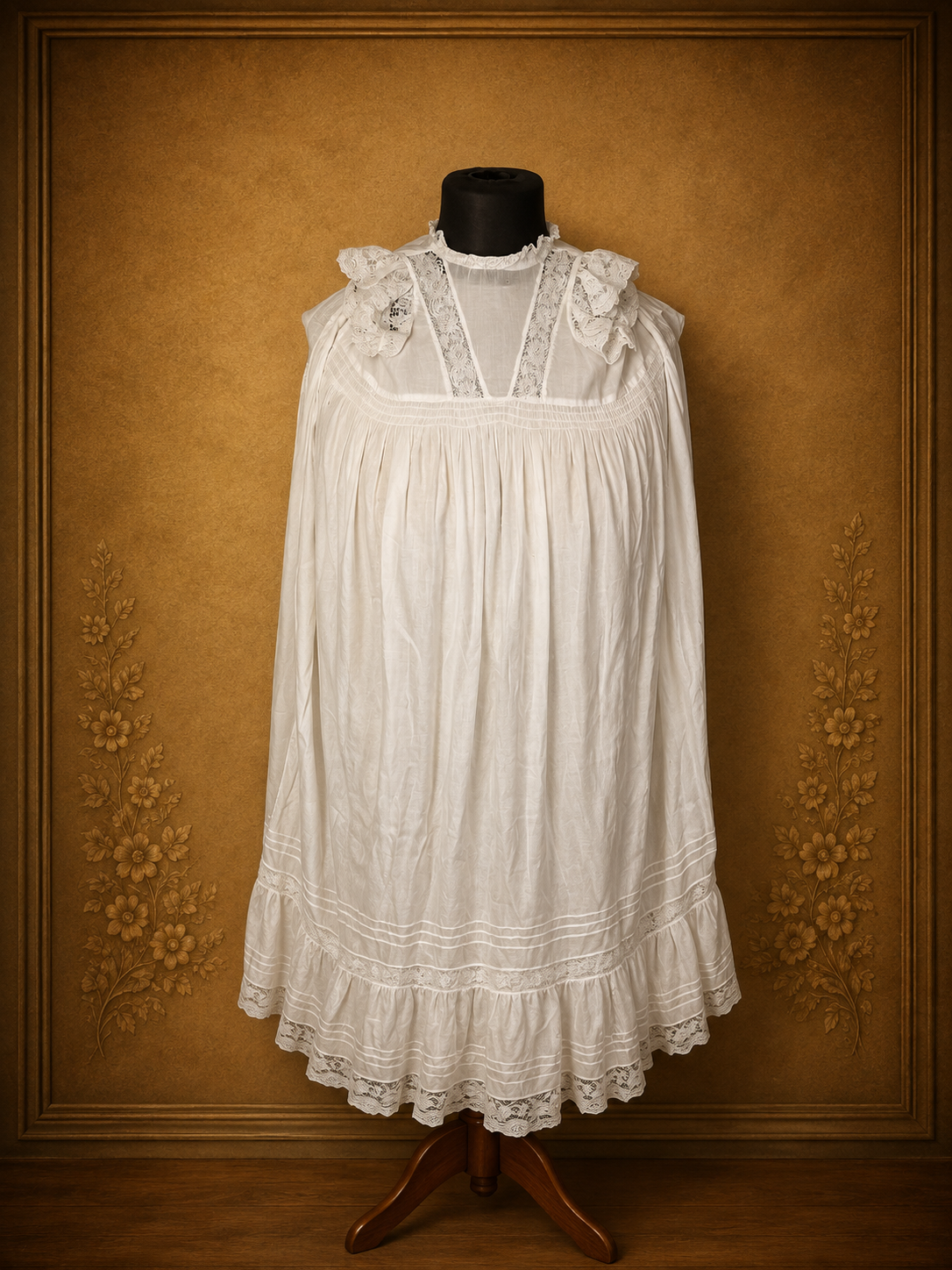 Antikes 2-teiliges Damen Nachtkleid Set Weiß – Spitze Rüschen Unterkleid Vintage