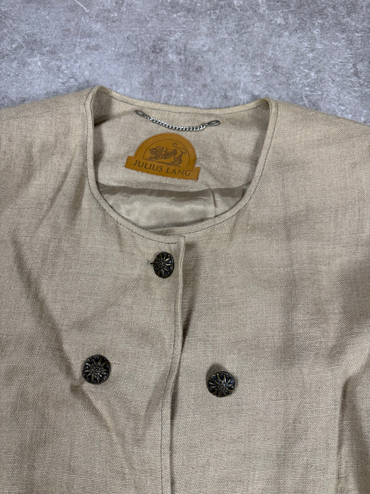 Vintage JULIUS LANG Beige Linen Jacket Metal Buttons