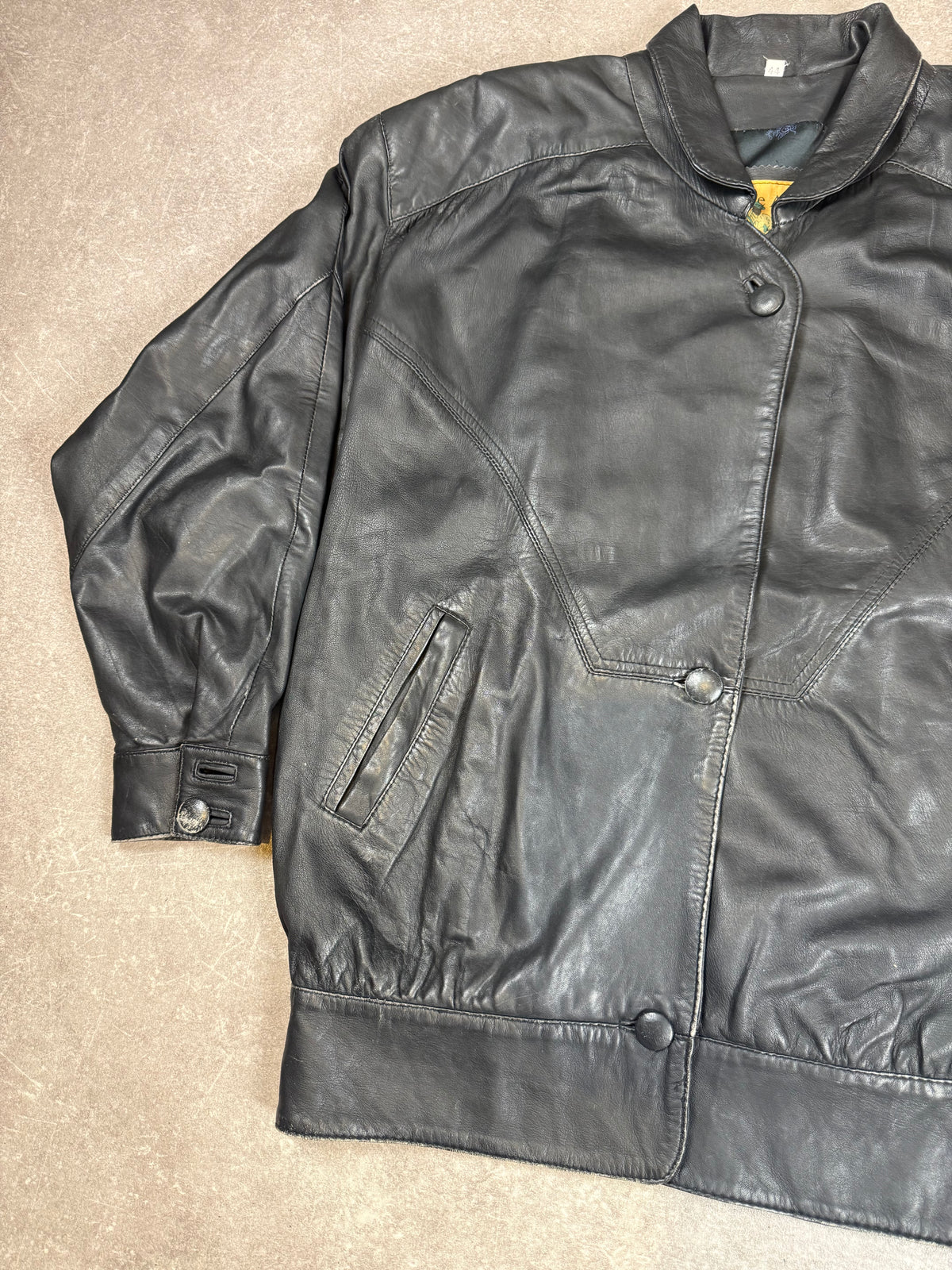 Vintage The Pierre Arrow Lederjacke Schwarz Gr. 44 Oversize 80er 90er