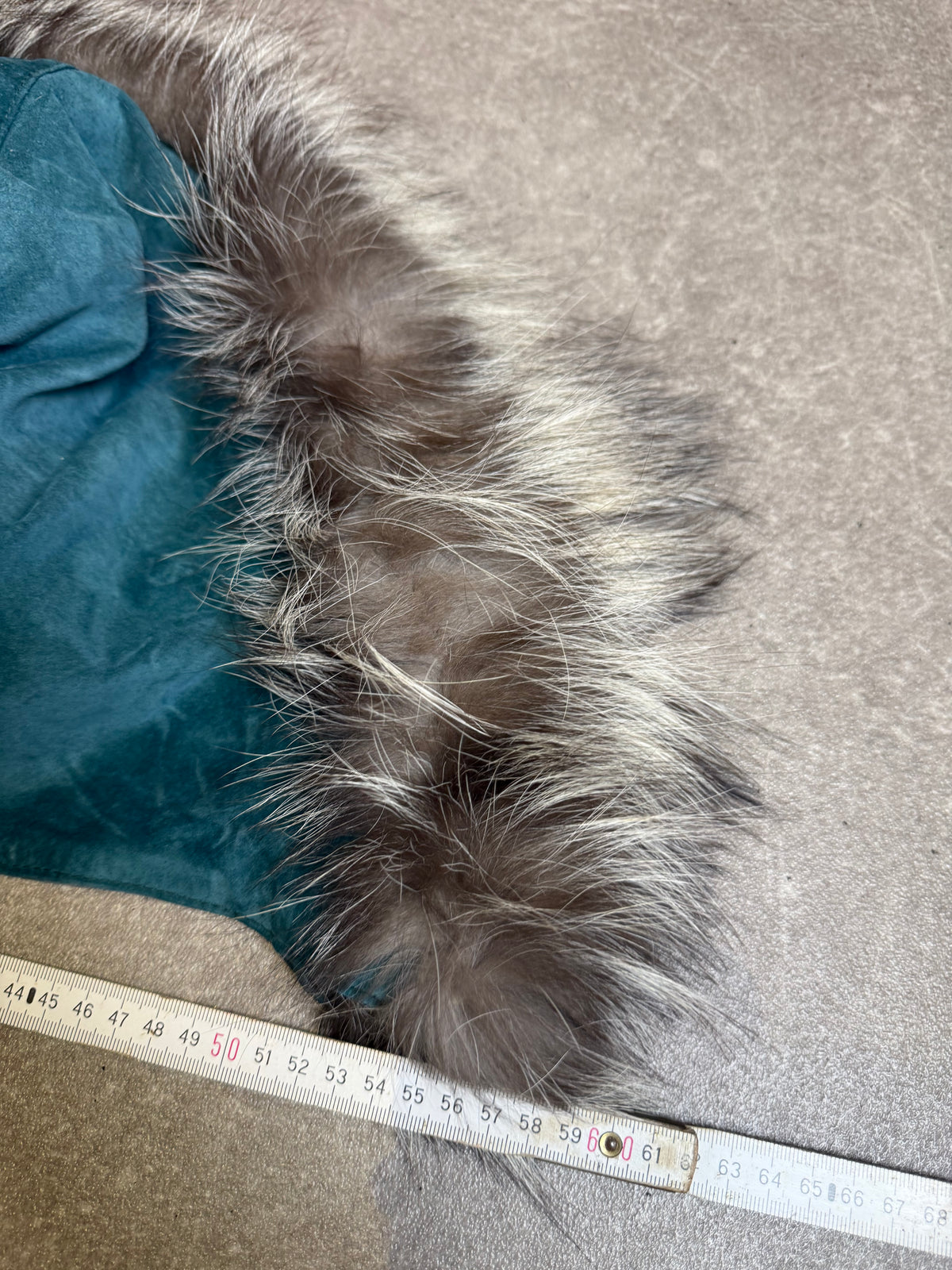 Vintage Veloursleder Kapuze Mit Silberfuchs Echtfell Blau Türkis Fellkapuze Pelzkapuze Fox Fur Hood