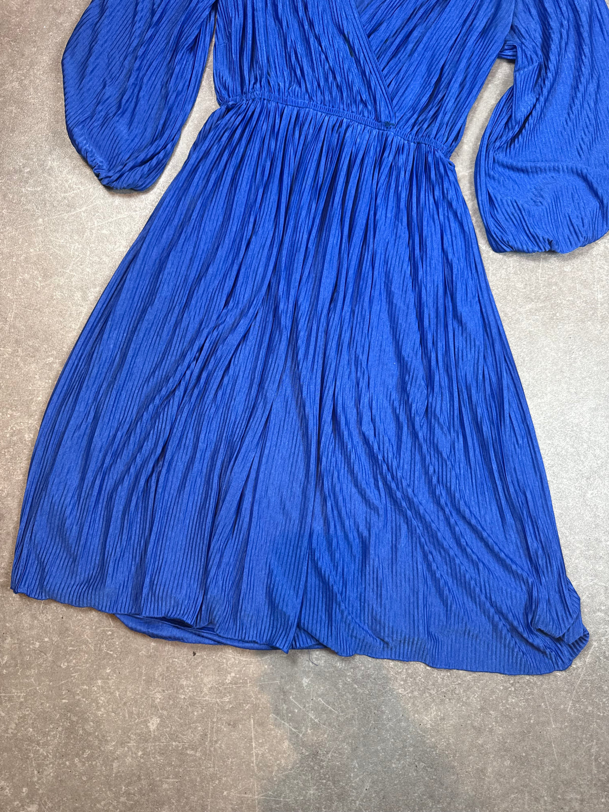 Vintage Plisseekleid Kobaltblau – Langarm Kleid mit Spitze