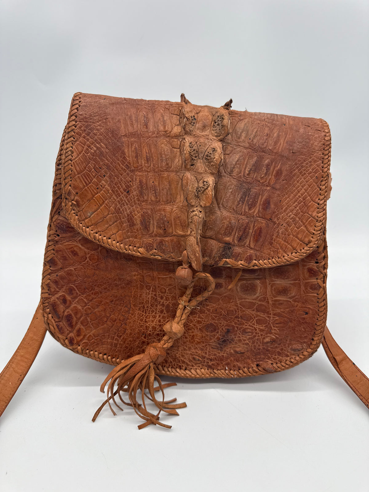Vintage Krokodilleder Schultertasche Braun – Handgefertigte Exotic Leather Bag