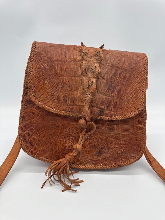 Vintage Krokodilleder Schultertasche Braun – Handgefertigte Exotic Leather Bag